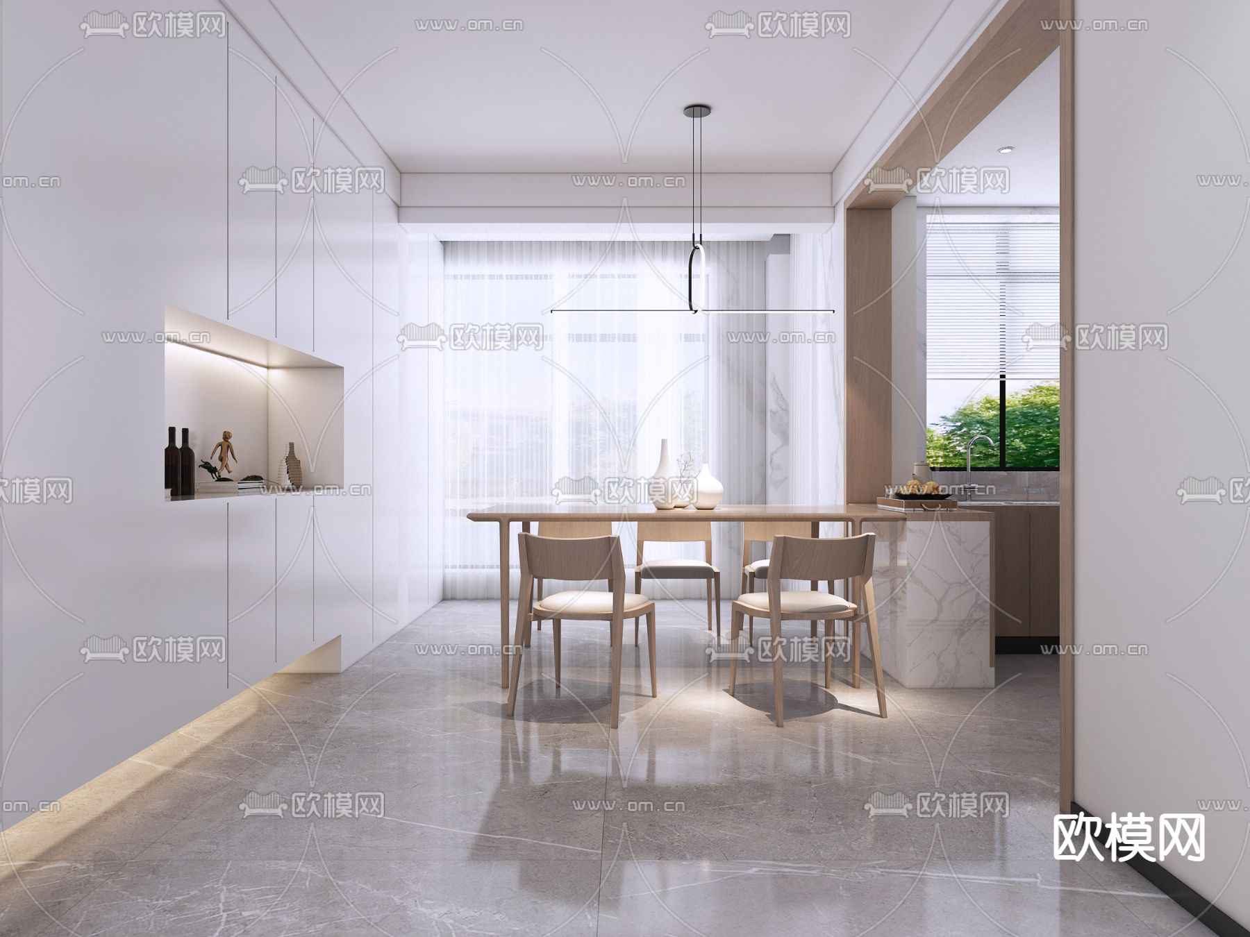 现代极简客餐厅免费3d模型下载（渲染图2）