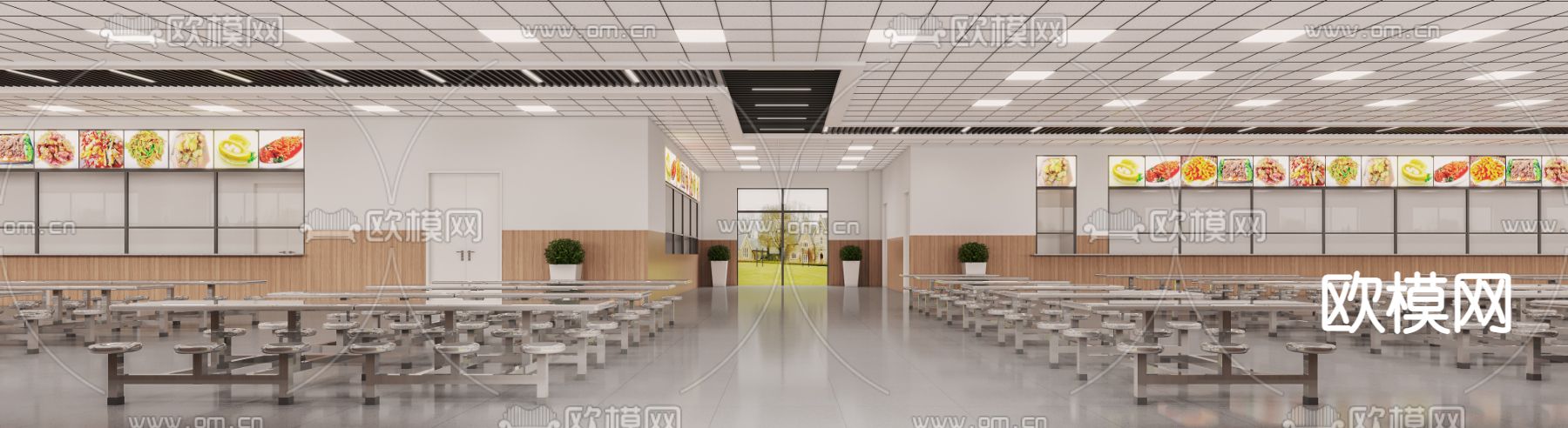 现代学校食堂免费3d模型下载（渲染图2）