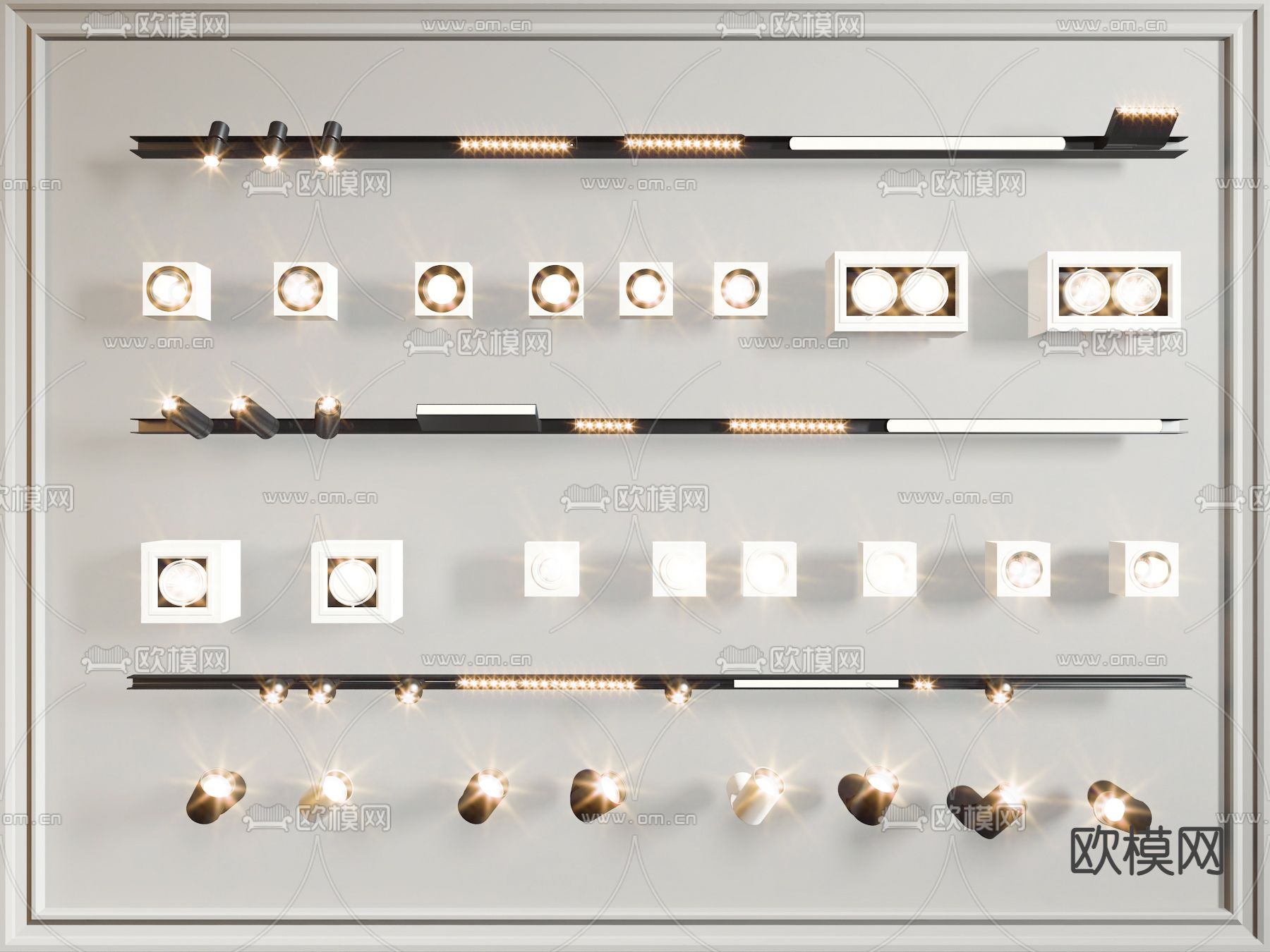 现代磁吸轨道灯筒灯射灯3d模型下载