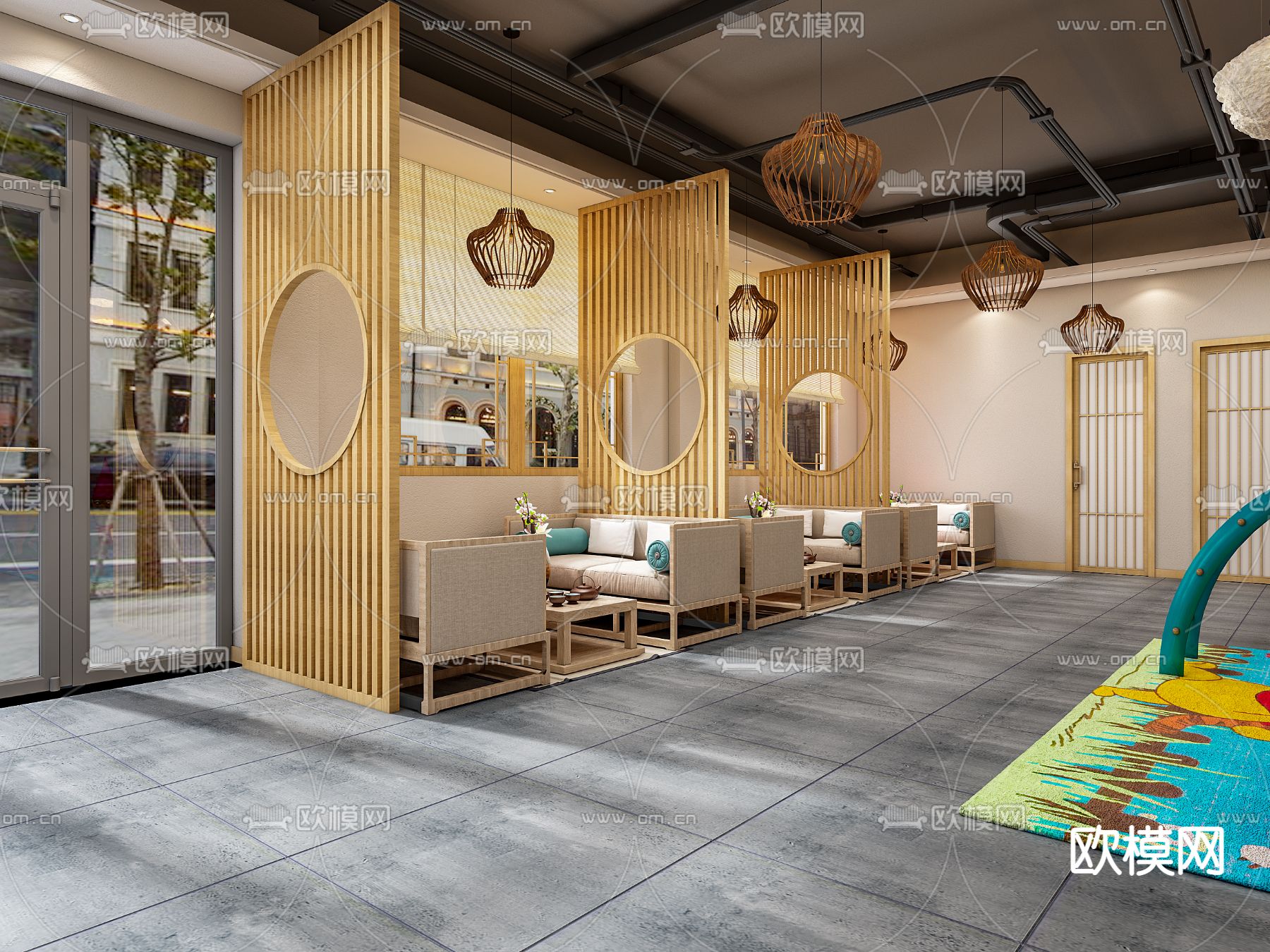 现代健身房瑜伽室前台免费3d模型下载（渲染图3）