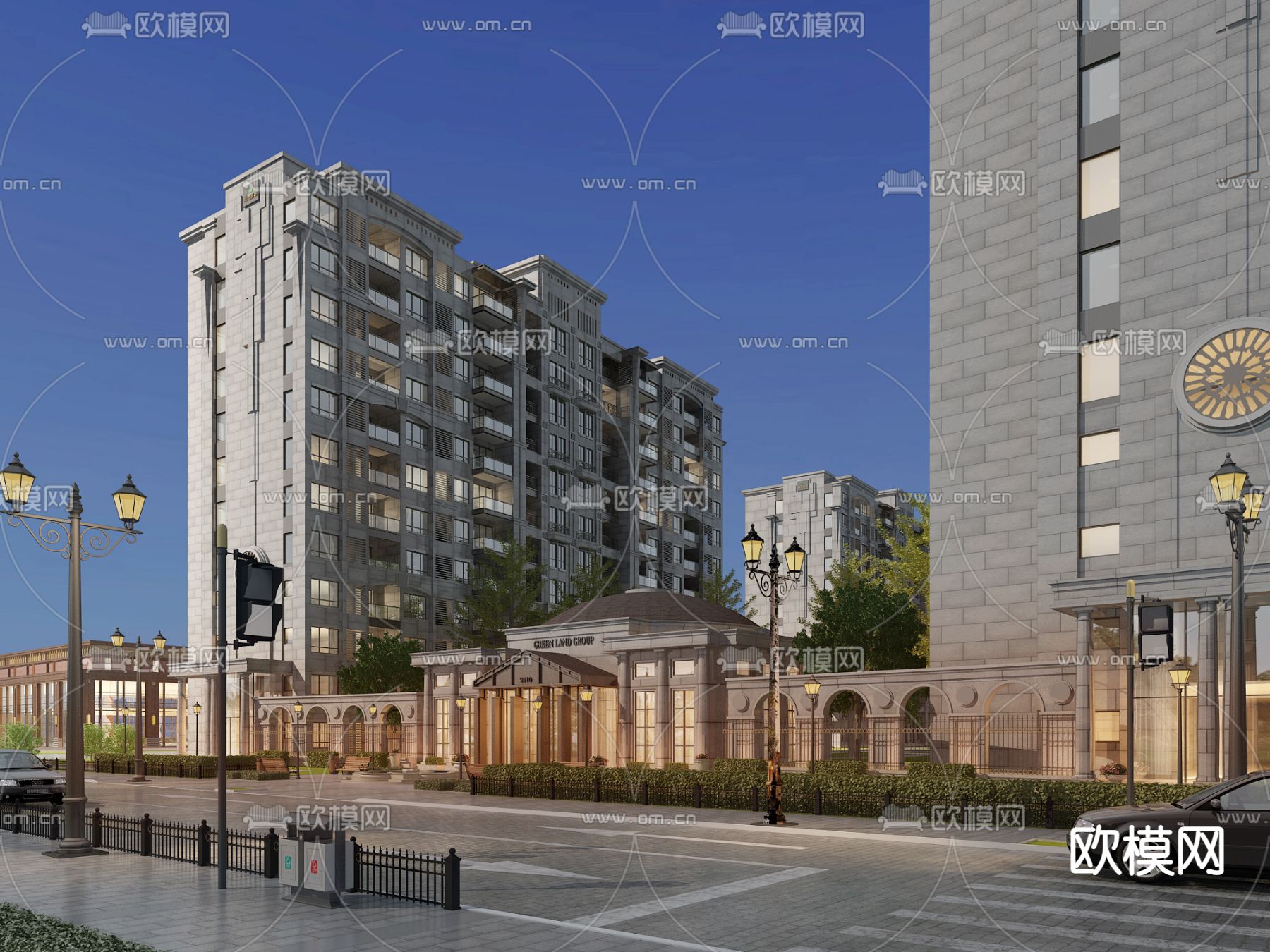 新古典小区住宅楼外观免费3d模型下载
