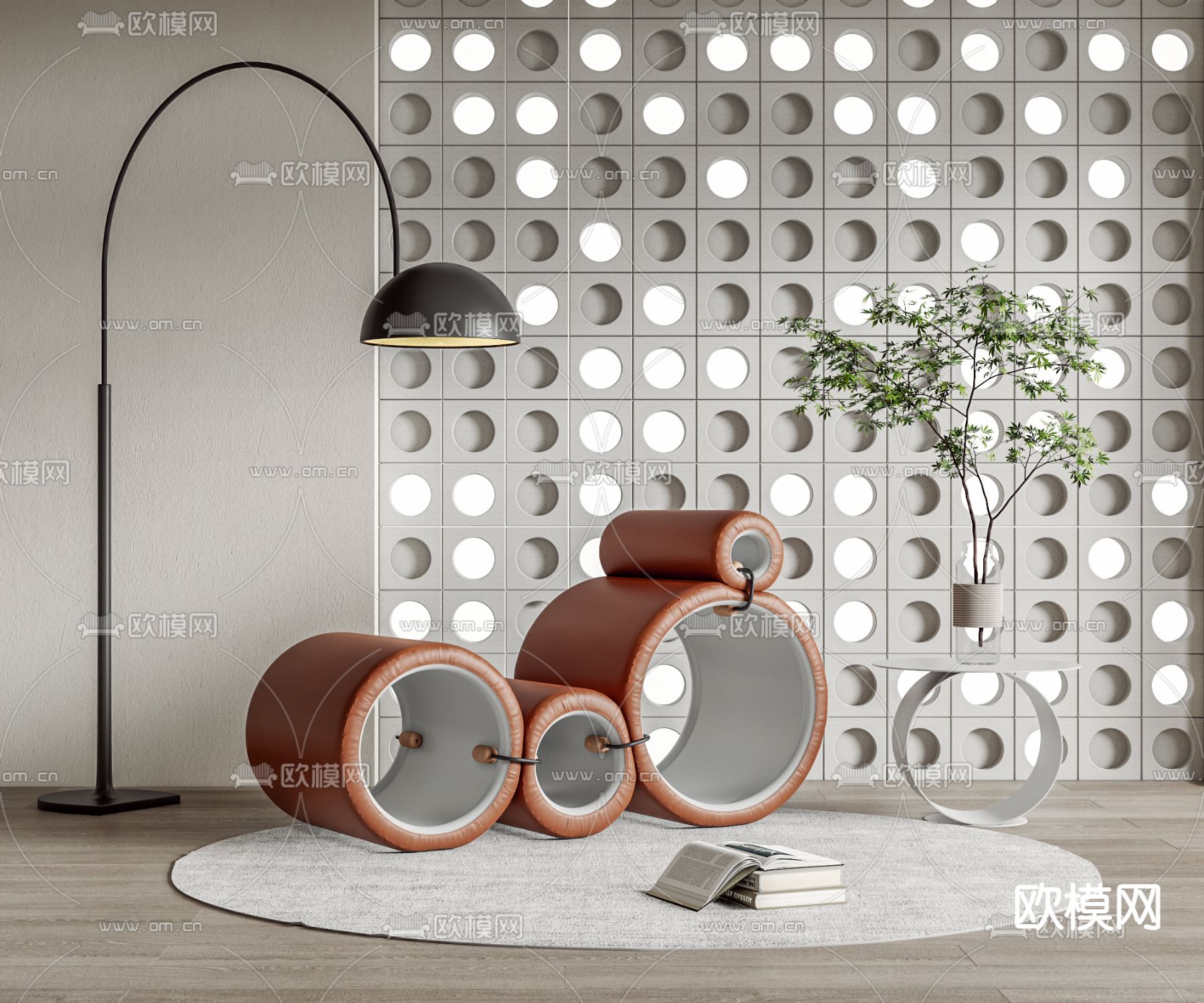 现代圆管状躺椅su模型下载（渲染图1）