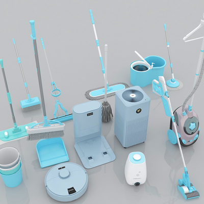  现代扫帚拖把吸尘器su模型 