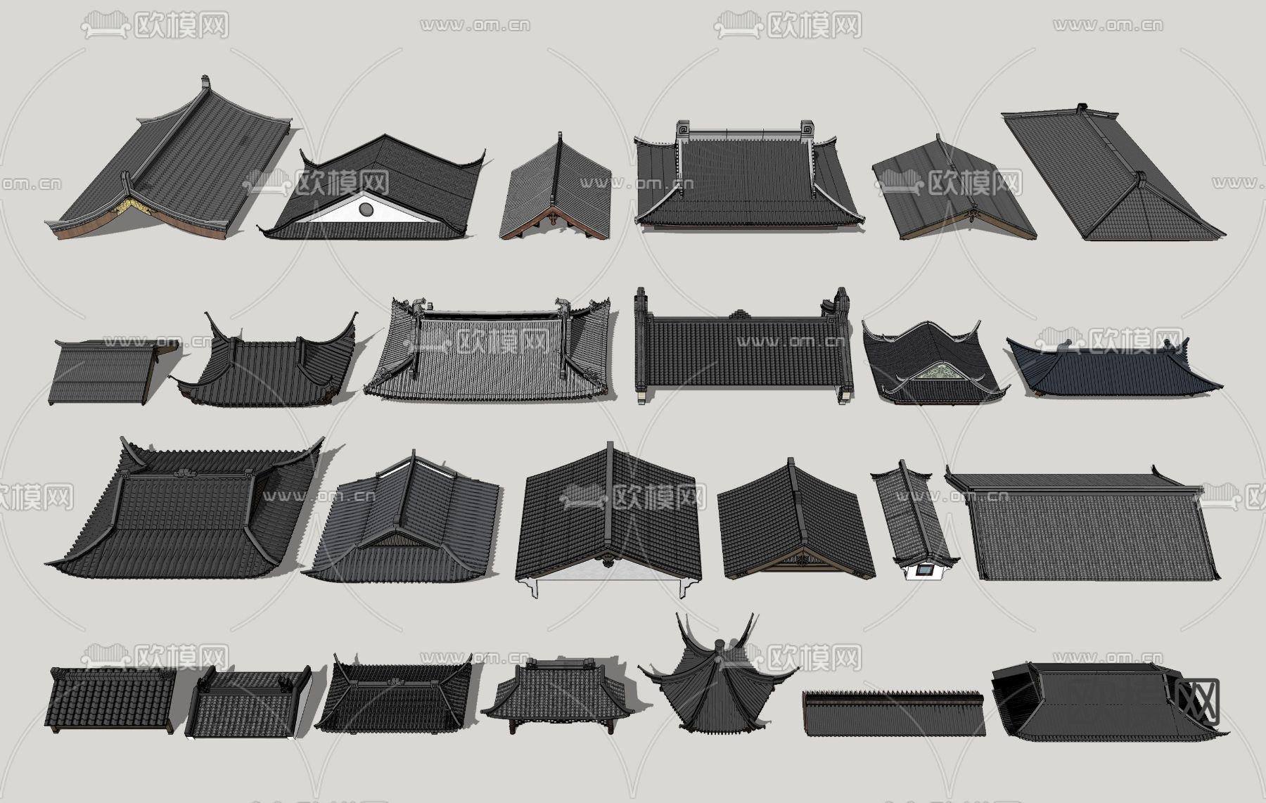 中式屋顶屋檐su模型