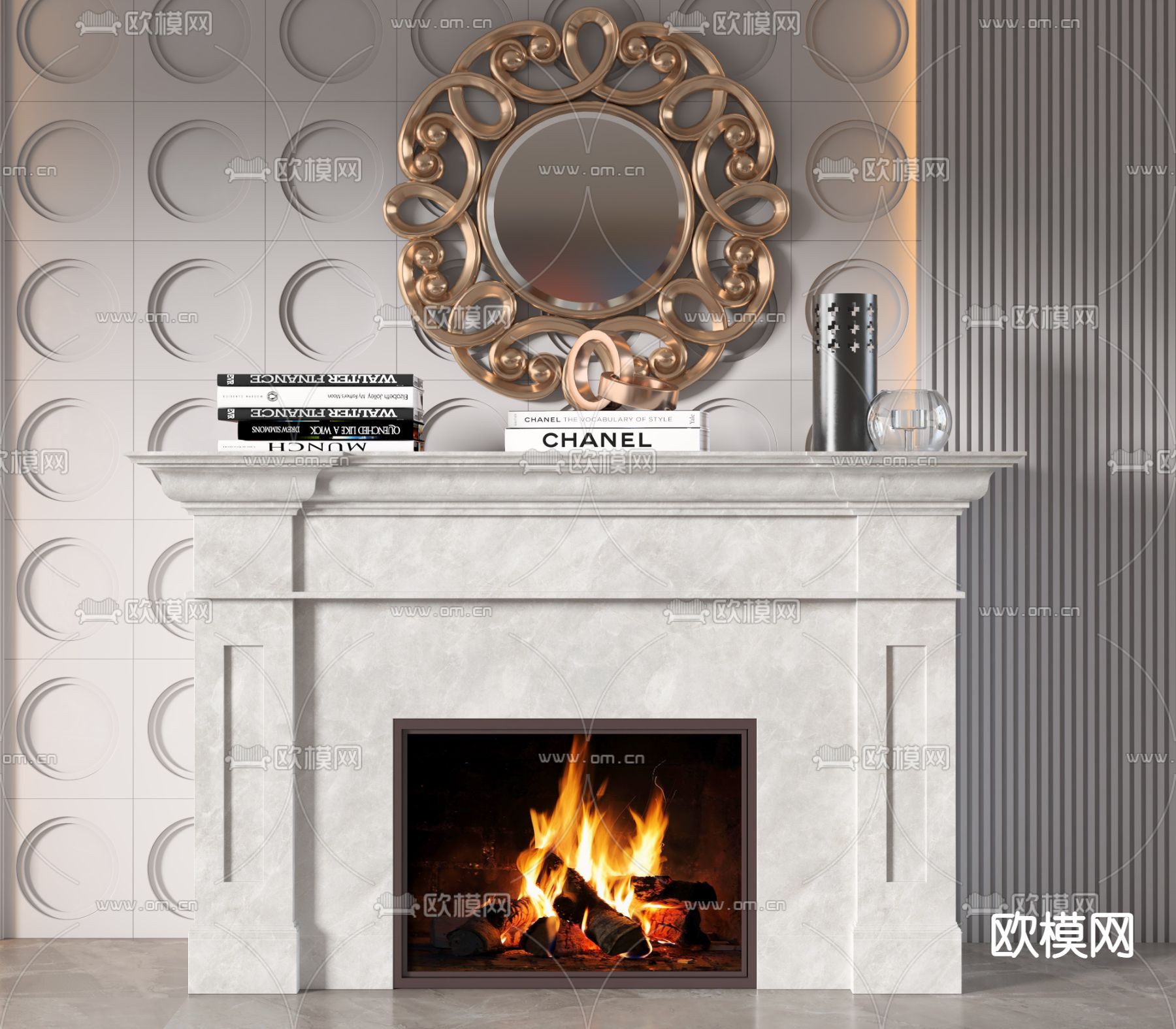 简欧壁炉3d模型下载（渲染图2）