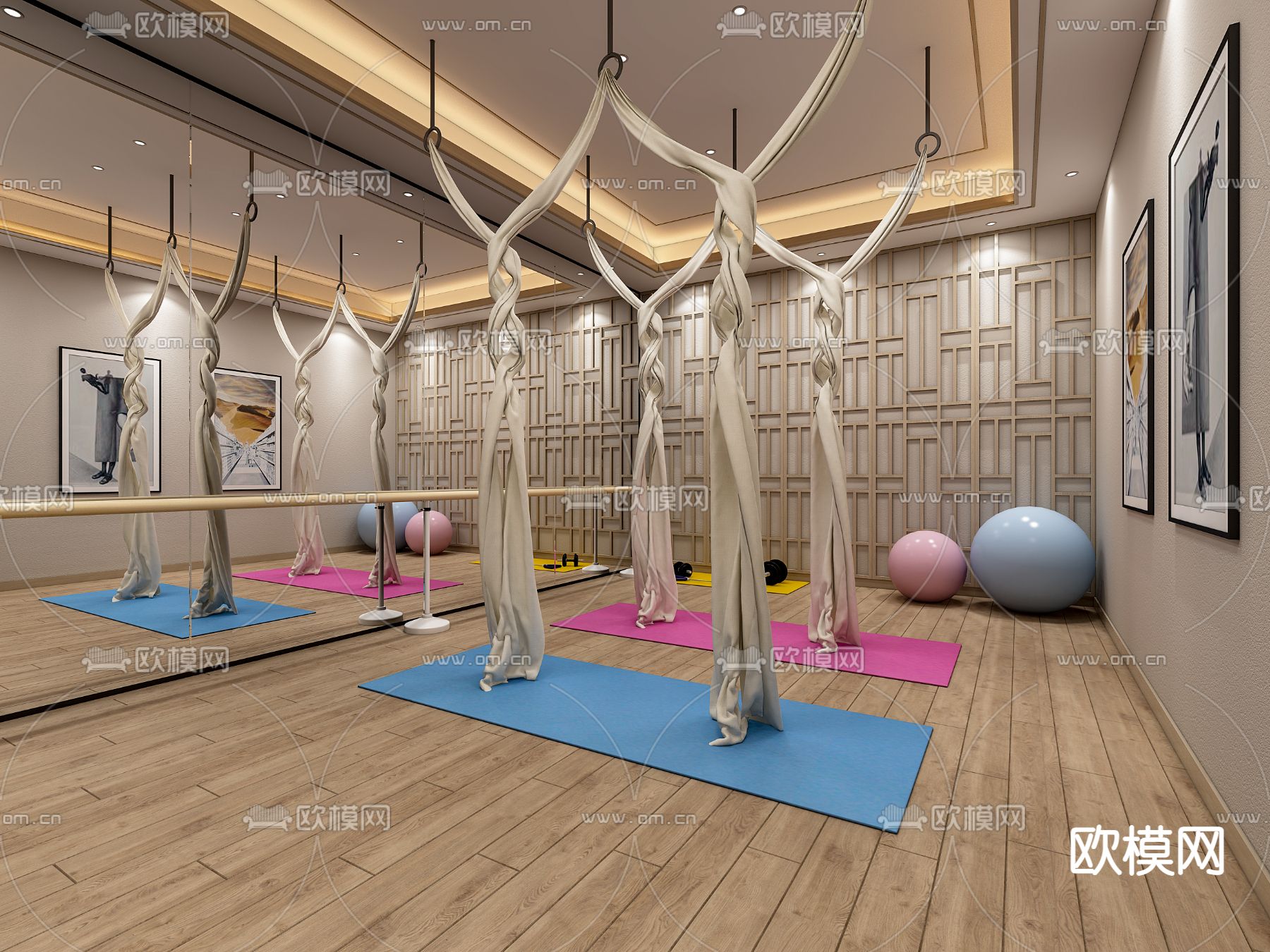 现代健身房瑜伽室前台免费3d模型下载（渲染图1）