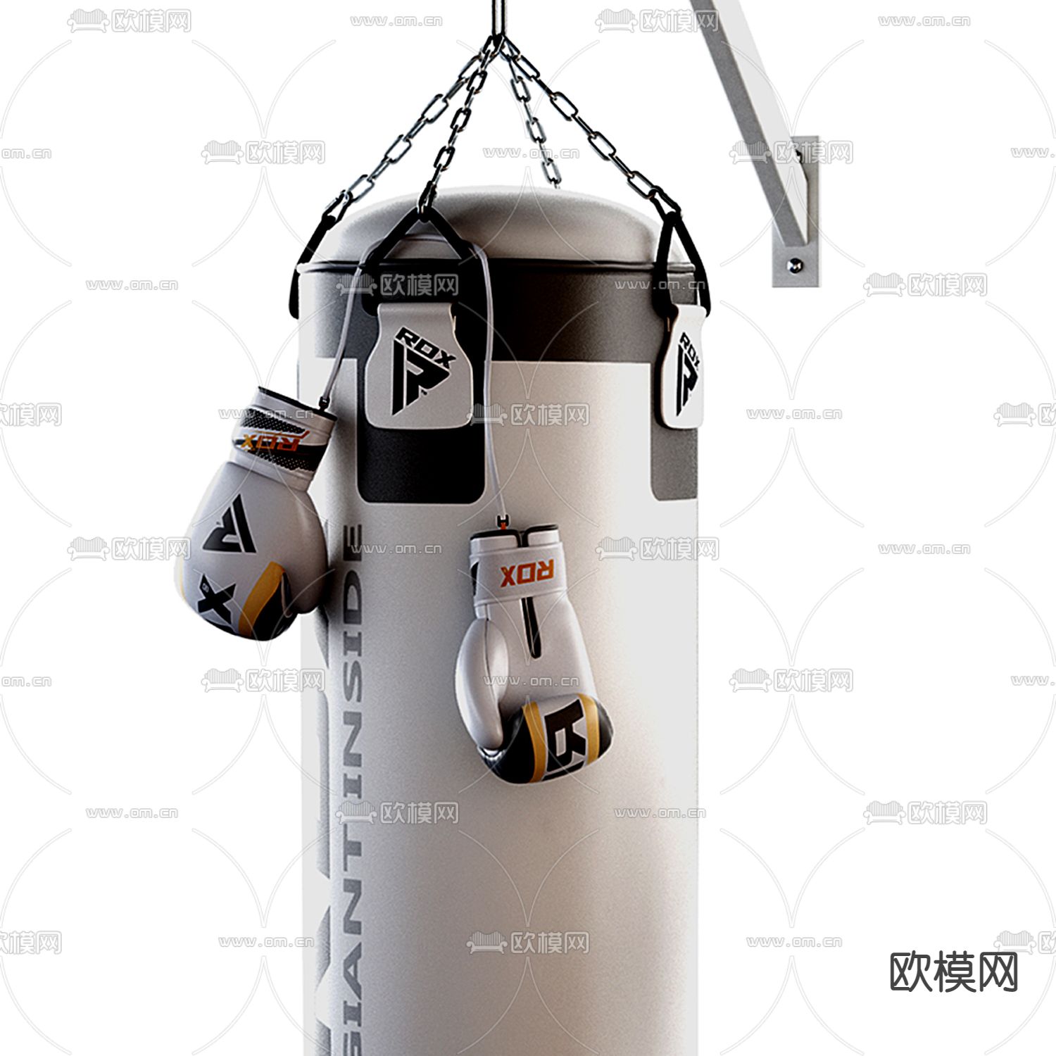 现代沙袋拳击手套健身器材3d模型下载（渲染图2）