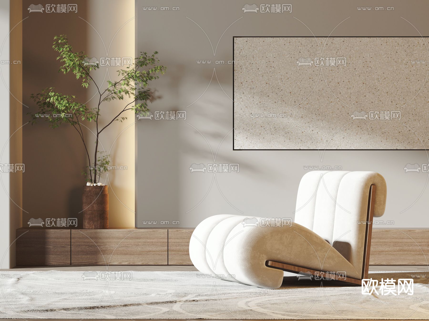 侘寂布艺休闲沙发3d模型下载