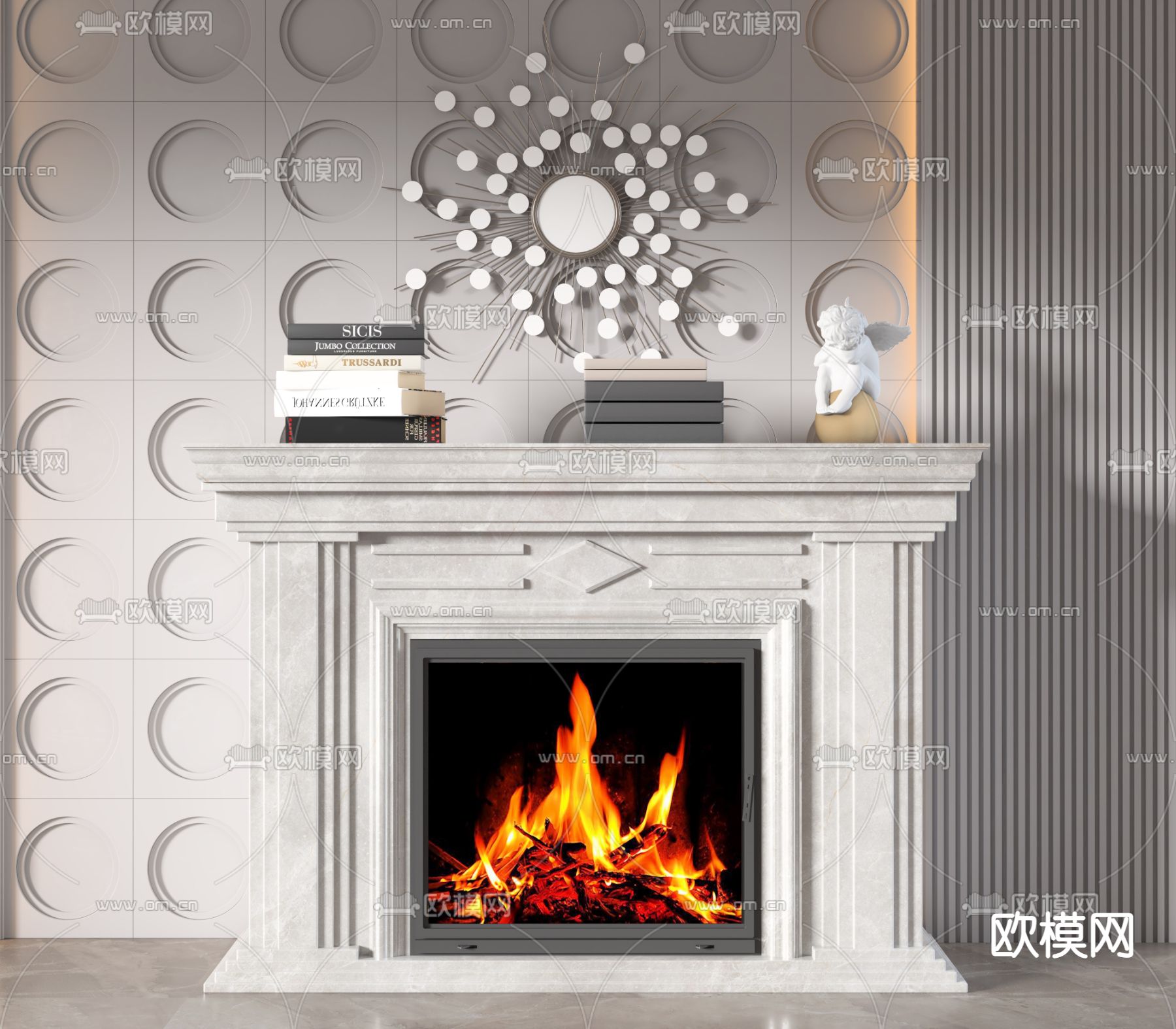 简欧壁炉3d模型下载（渲染图3）