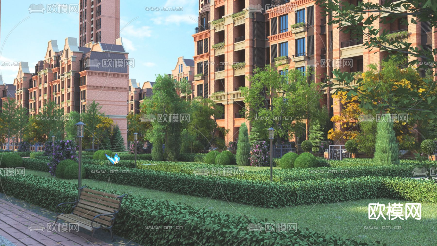 简欧住宅小区别墅园林景观3d模型下载