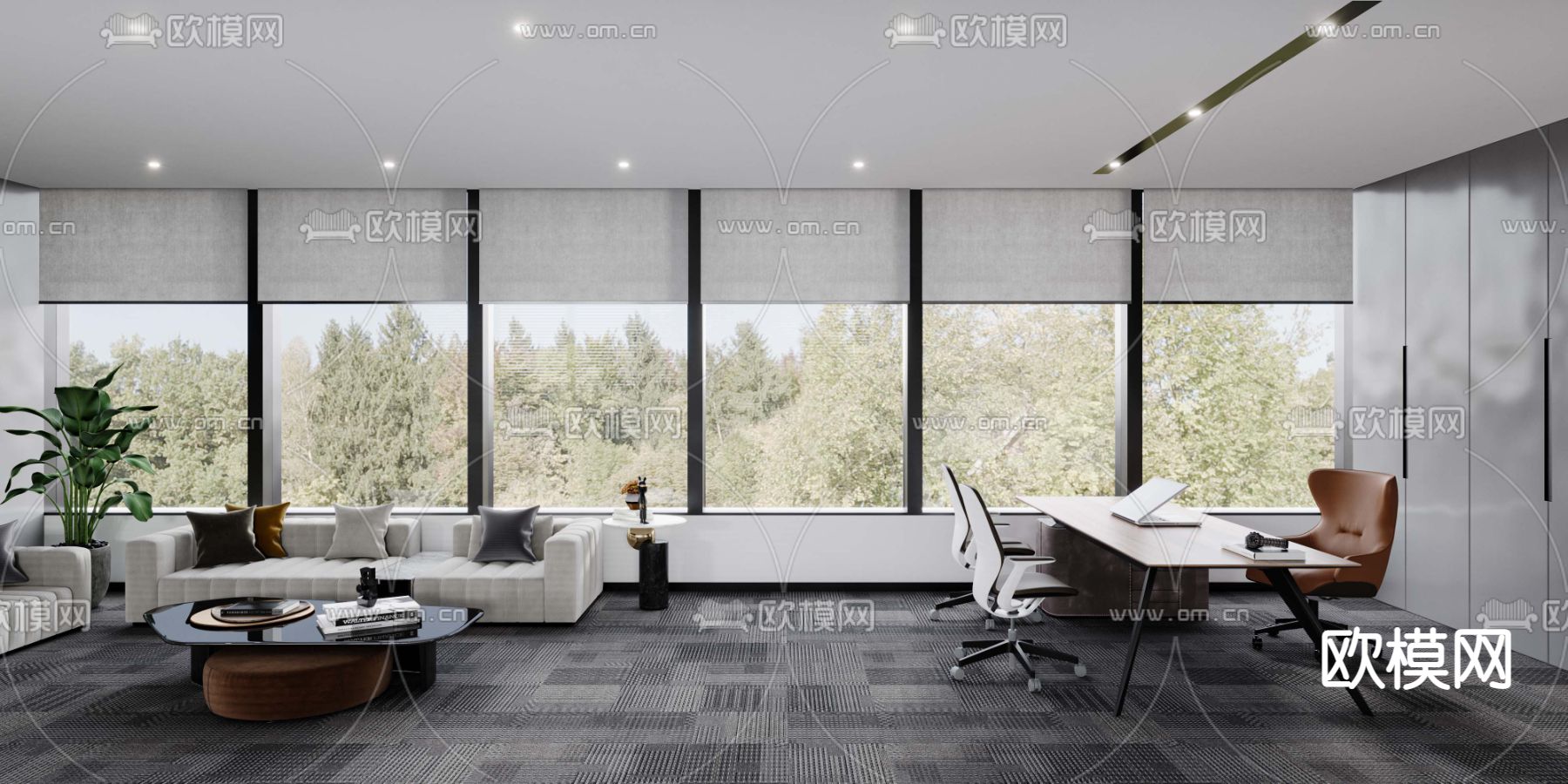 现代高级灰总经理办公室3d模型下载（渲染图3）