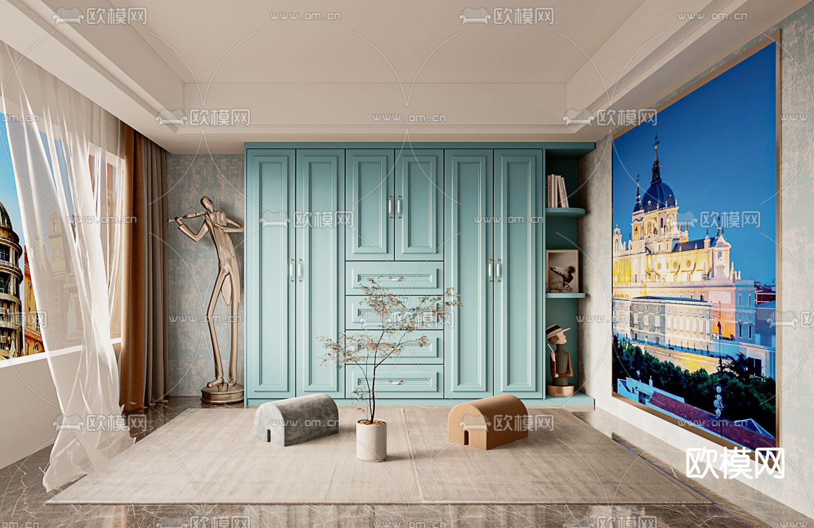 简欧衣柜3d模型下载