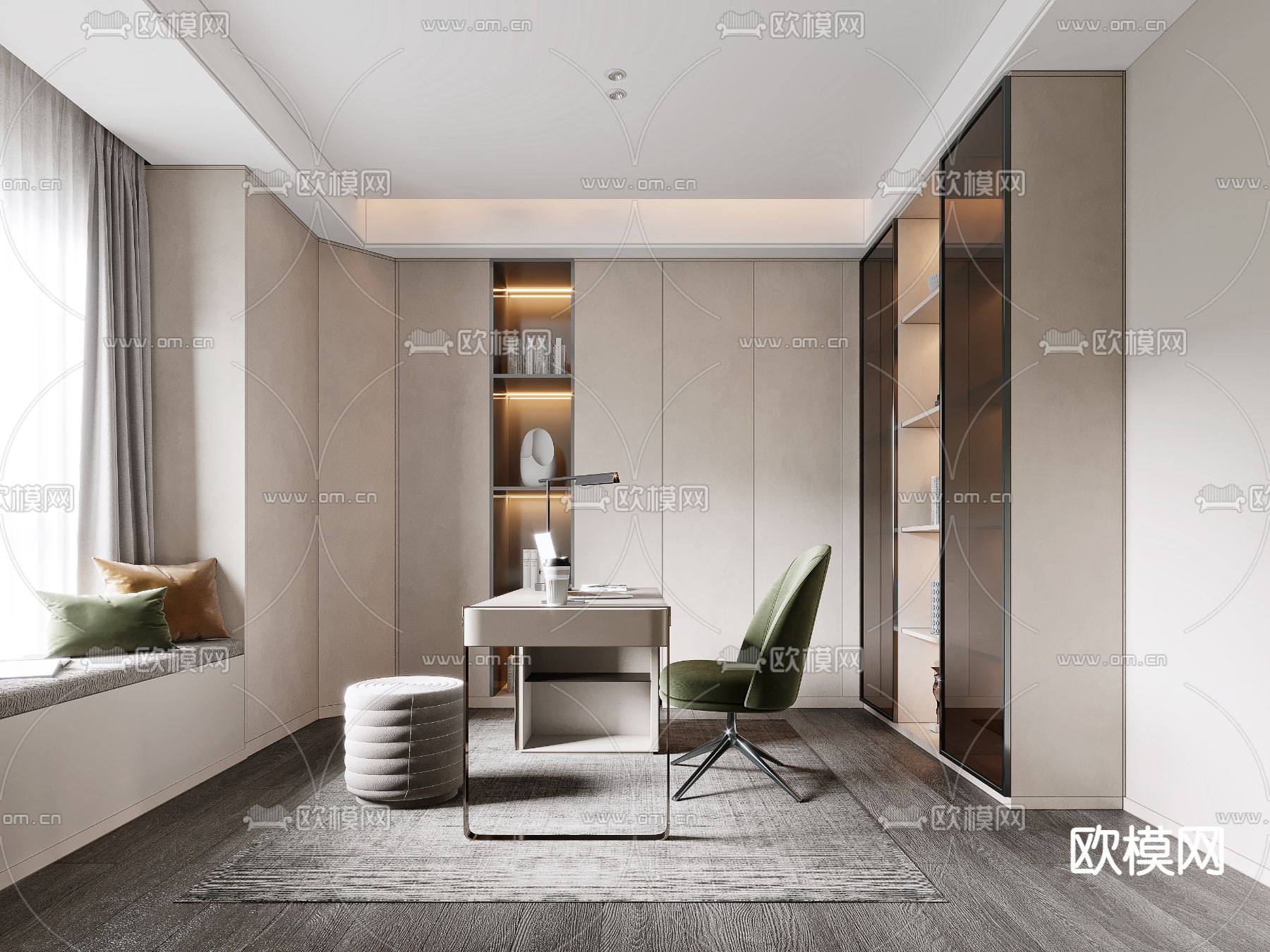 现代书房3d模型下载