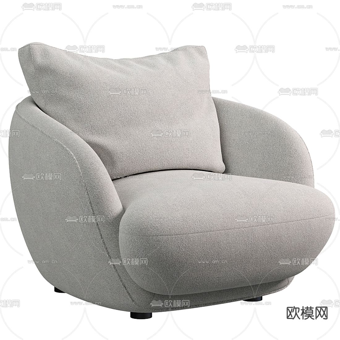 现代奶白绒布单人沙发3d模型下载（渲染图2）