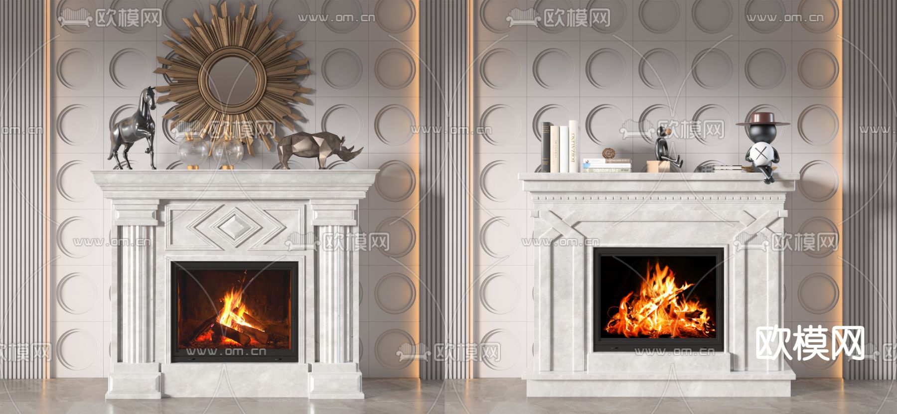 简欧壁炉3d模型下载（渲染图1）