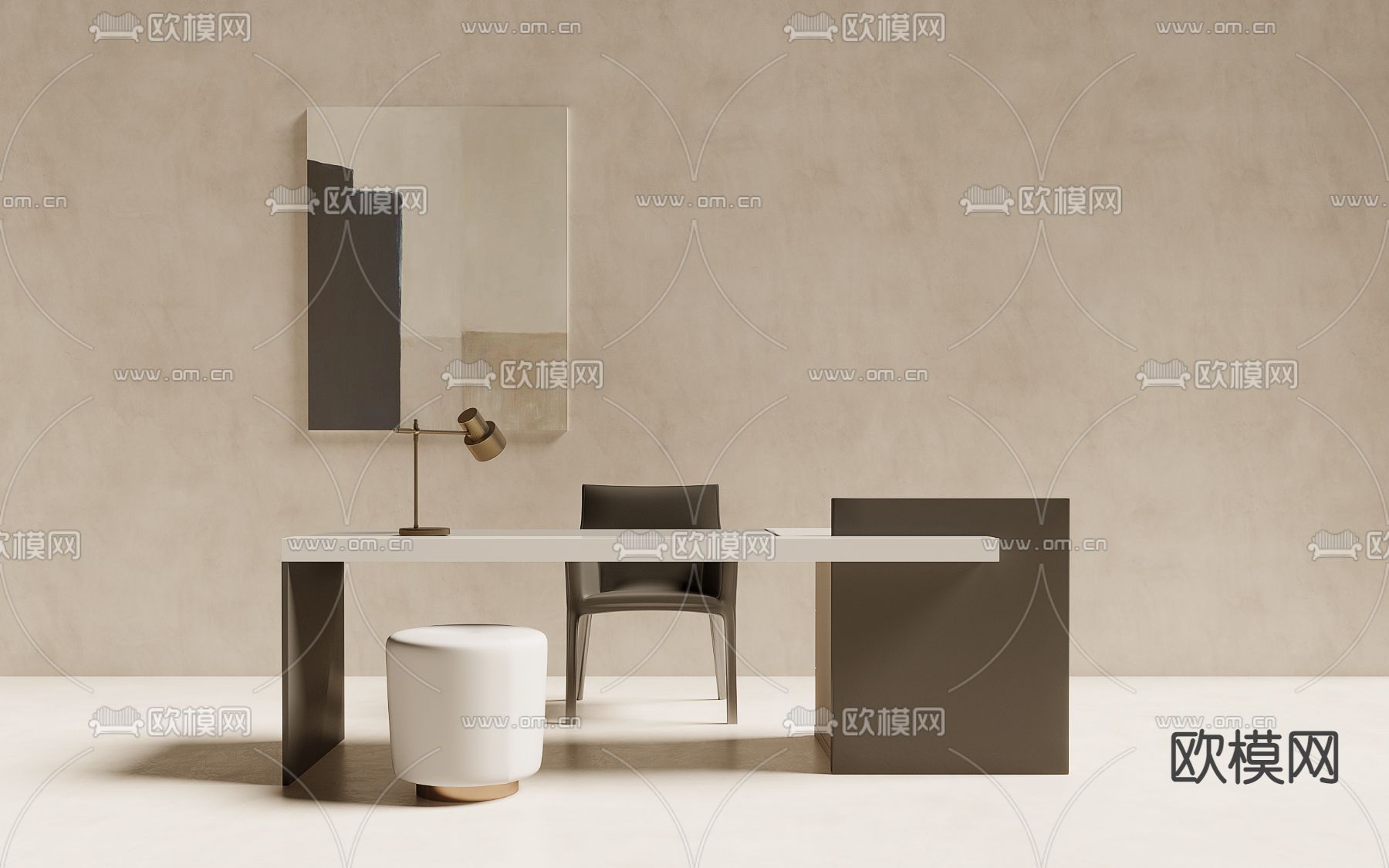 现代极简书桌椅3d模型下载