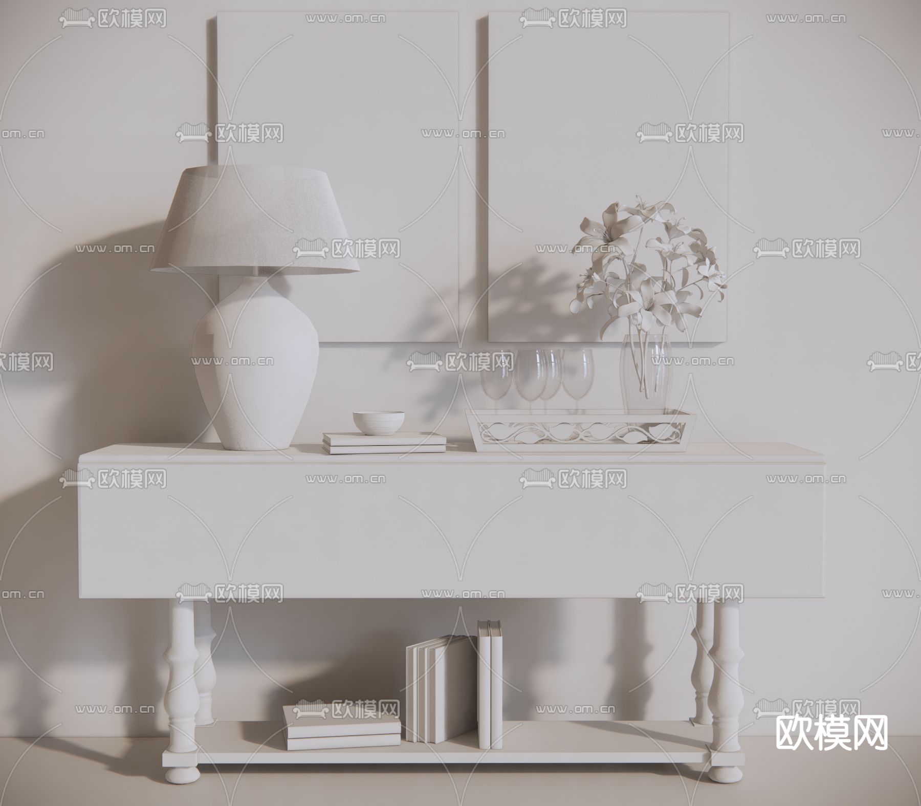 简欧做旧端景台案su模型下载（渲染图2）