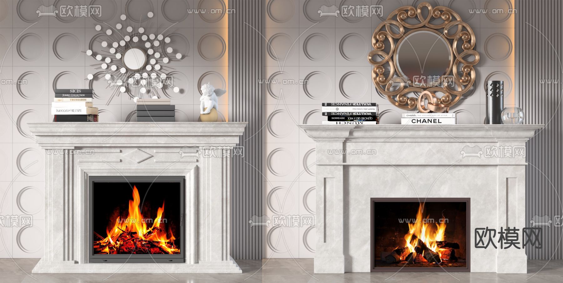 简欧壁炉3d模型下载（渲染图1）