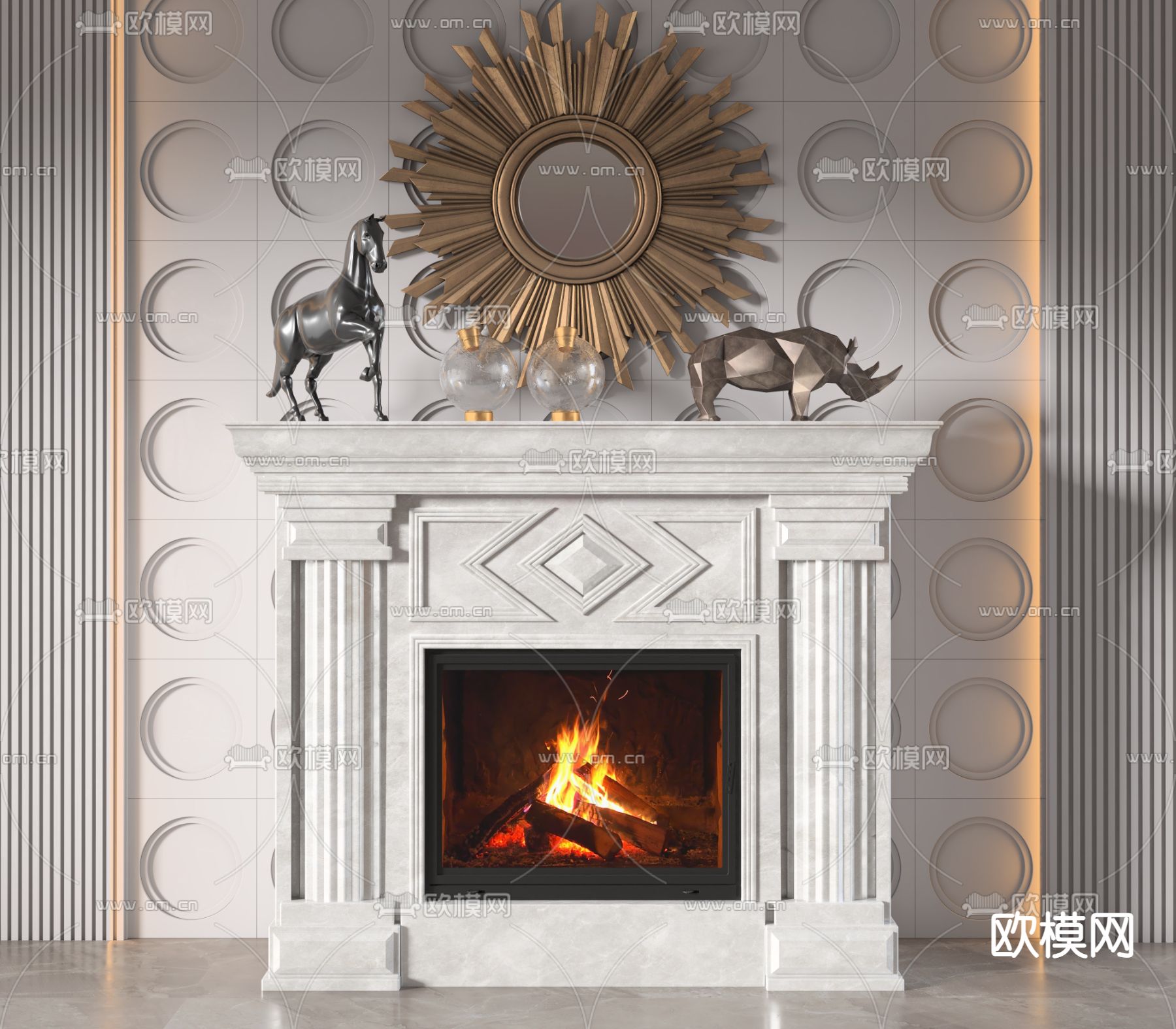 简欧壁炉3d模型下载（渲染图3）