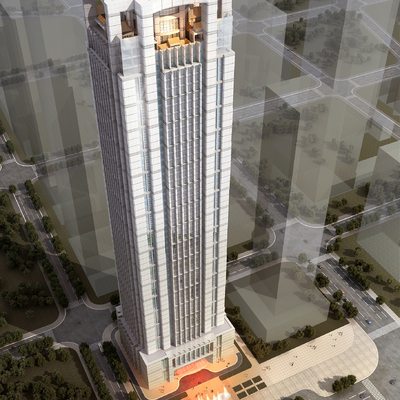  现代高层办公楼鸟瞰su模型 