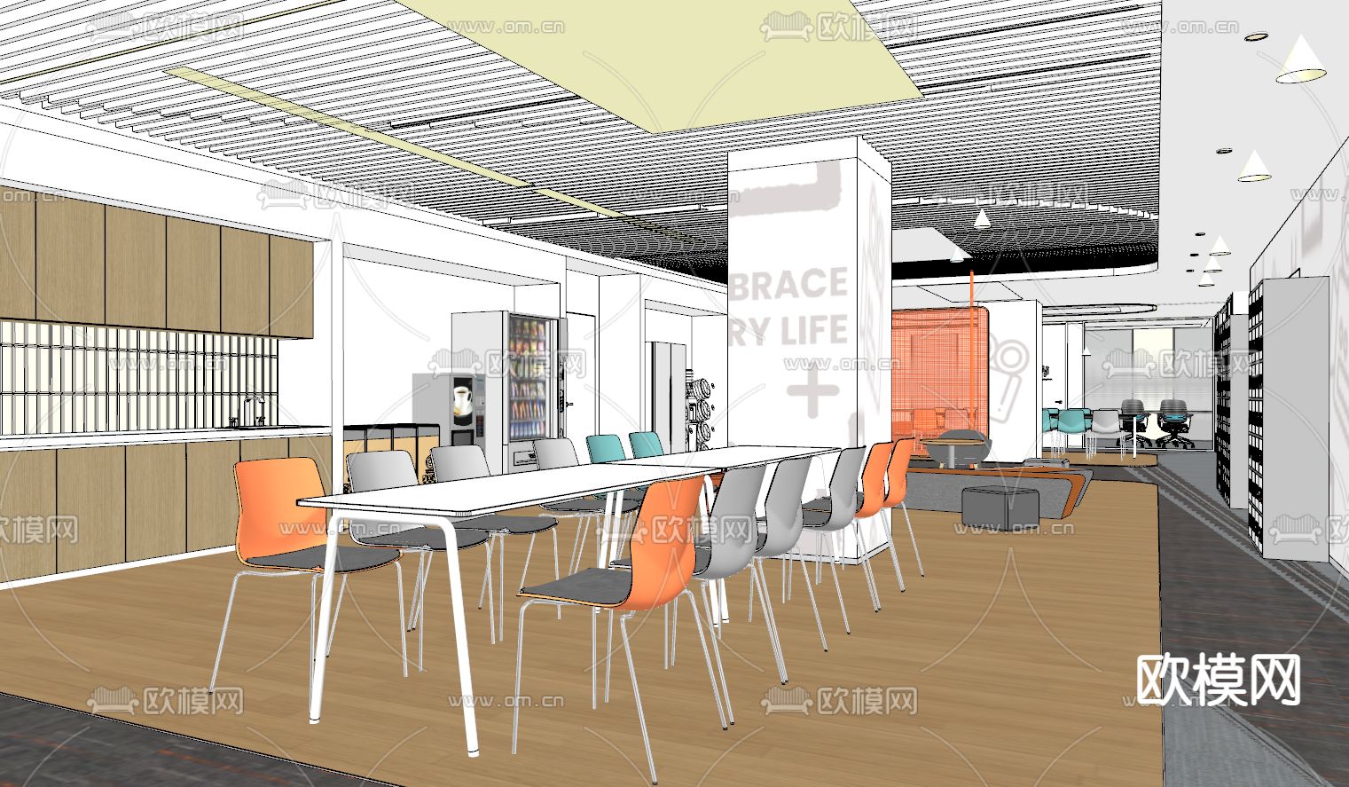 现代办公茶水间su模型下载（渲染图2）