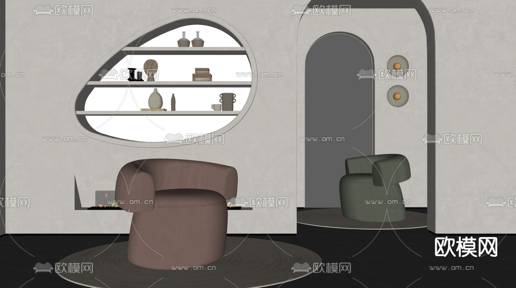 侘寂风单人沙发su模型