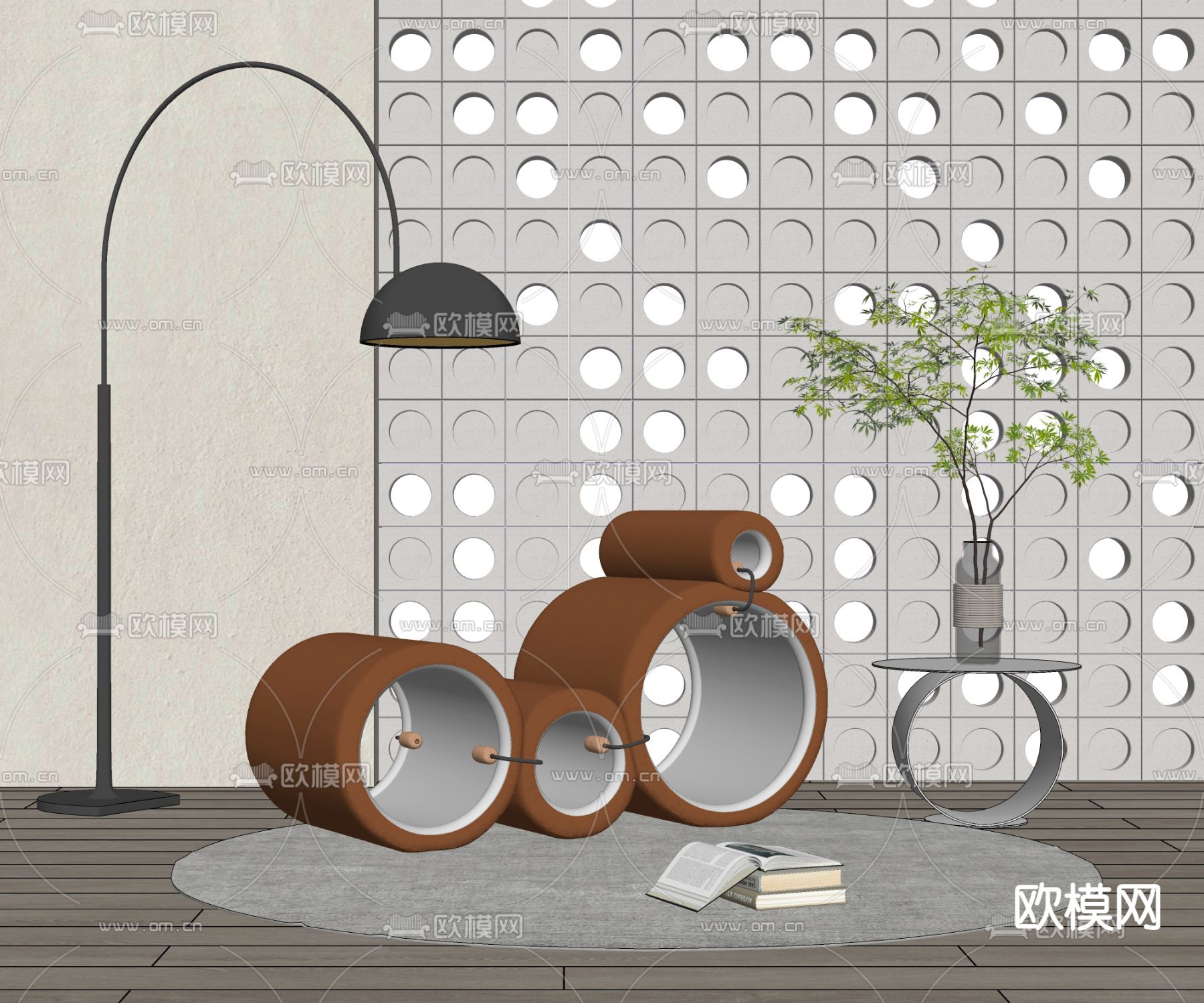 现代圆管状躺椅su模型下载（渲染图2）