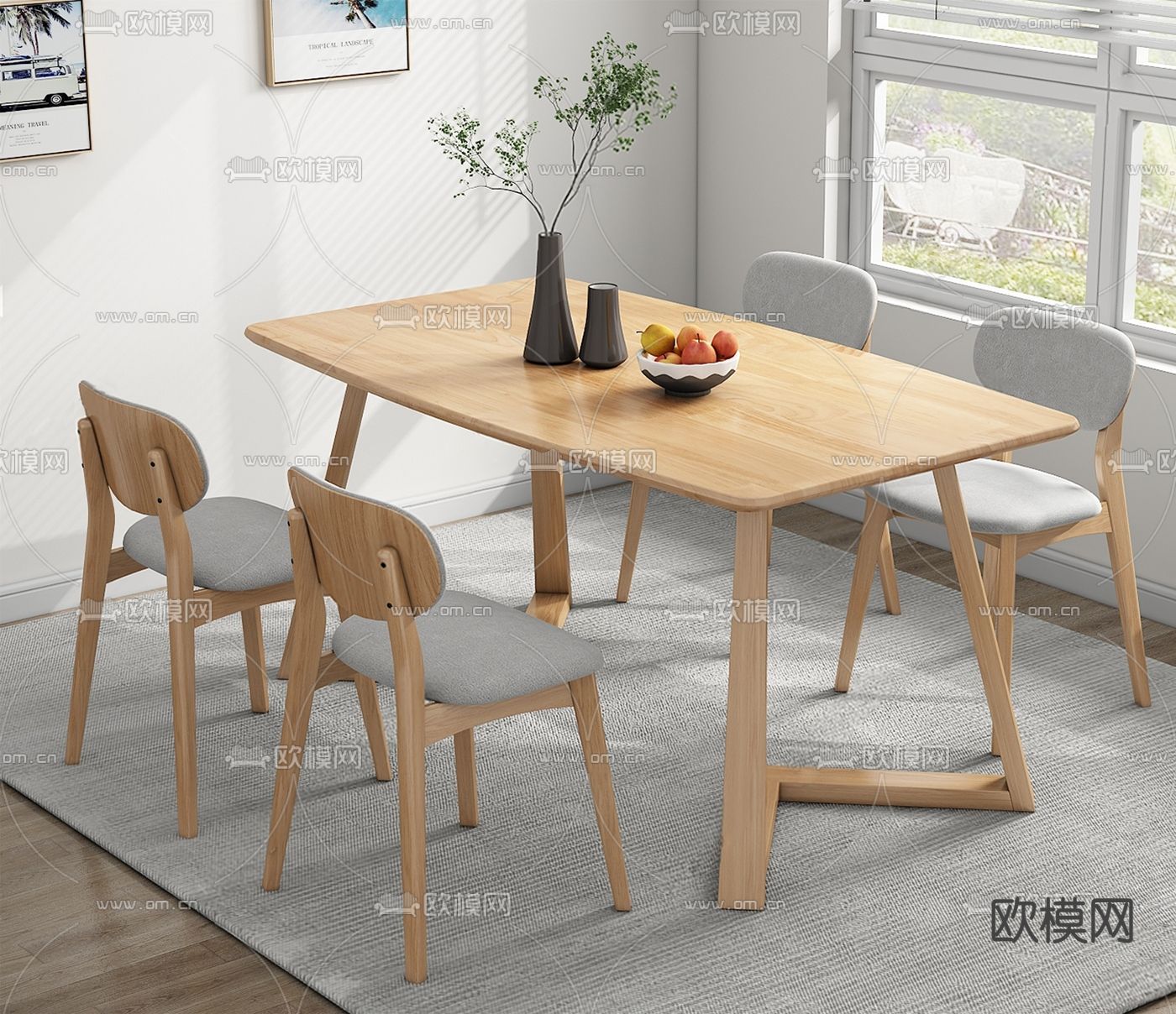 北欧餐桌椅组合3d模型下载