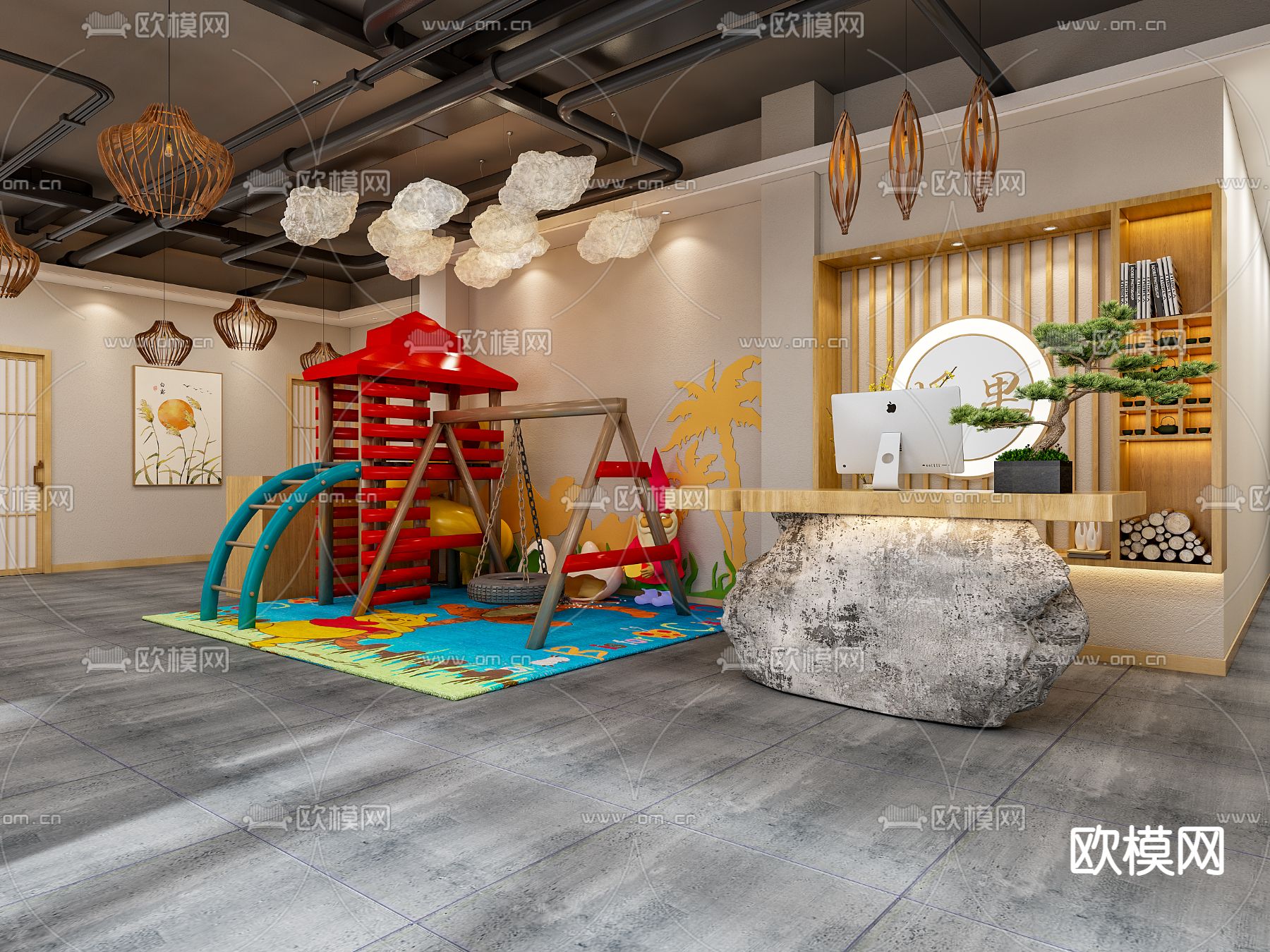 现代健身房瑜伽室前台免费3d模型下载（渲染图2）