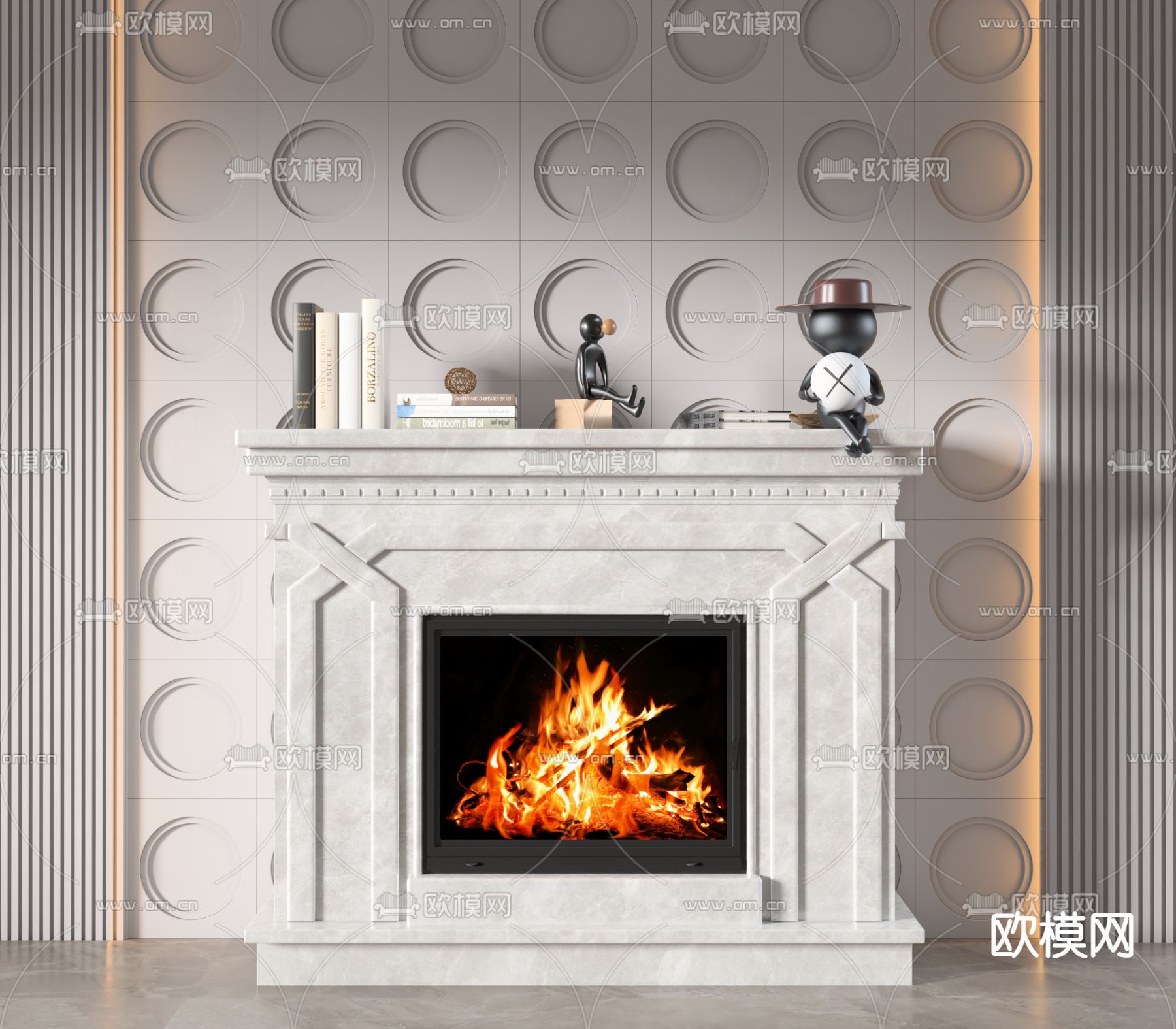 简欧壁炉3d模型下载（渲染图2）