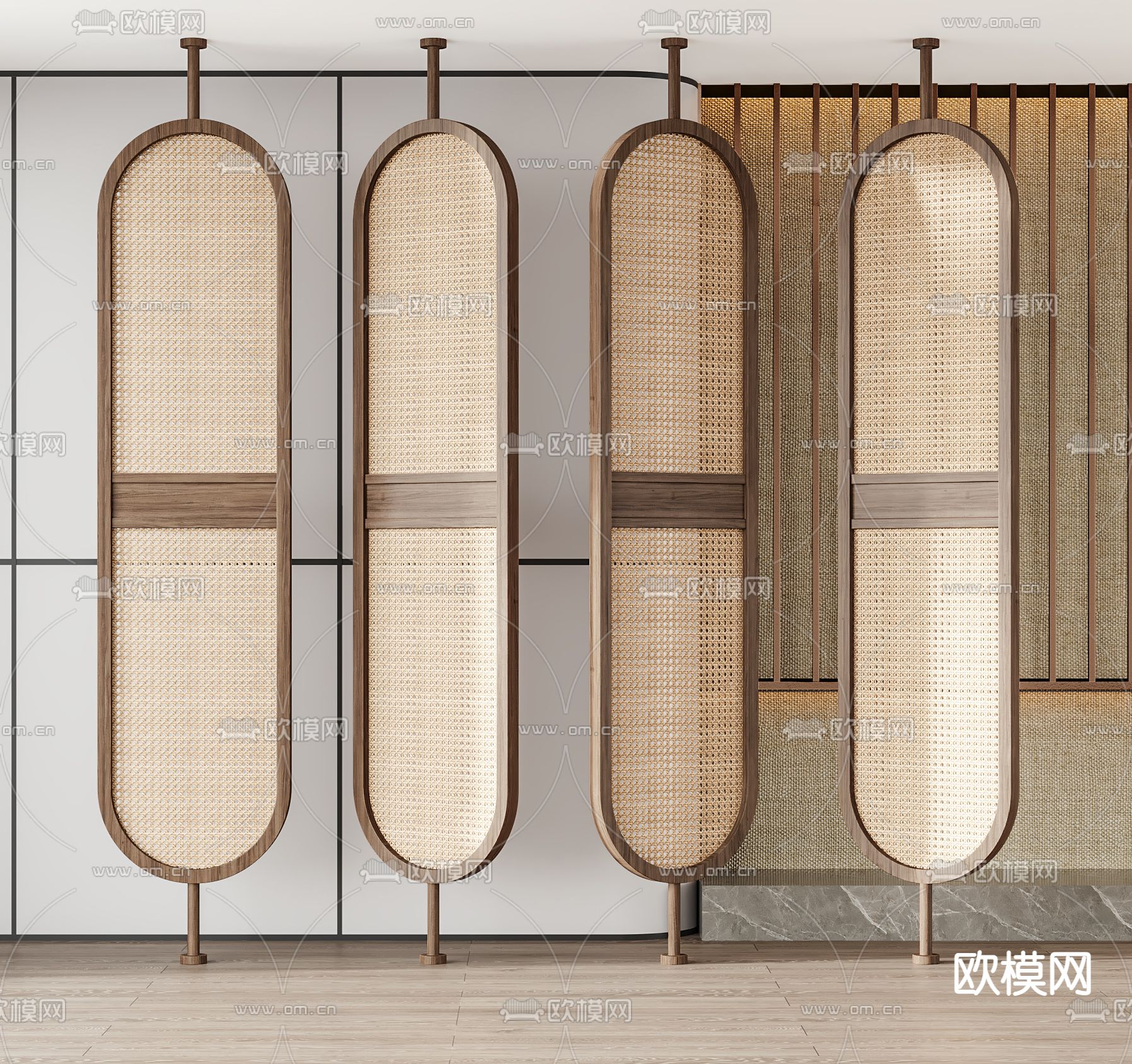 侘寂风藤编隔断屏风3d模型下载