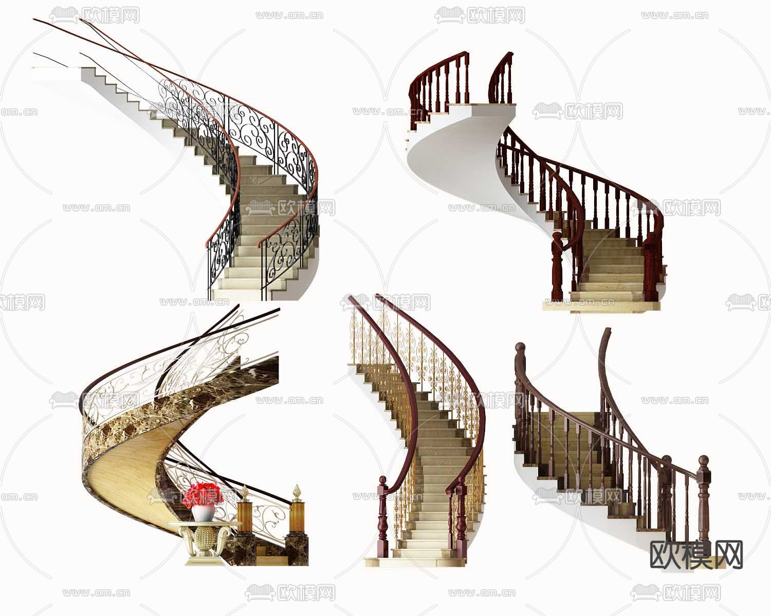 欧式雕花扶手旋转楼梯3d模型下载