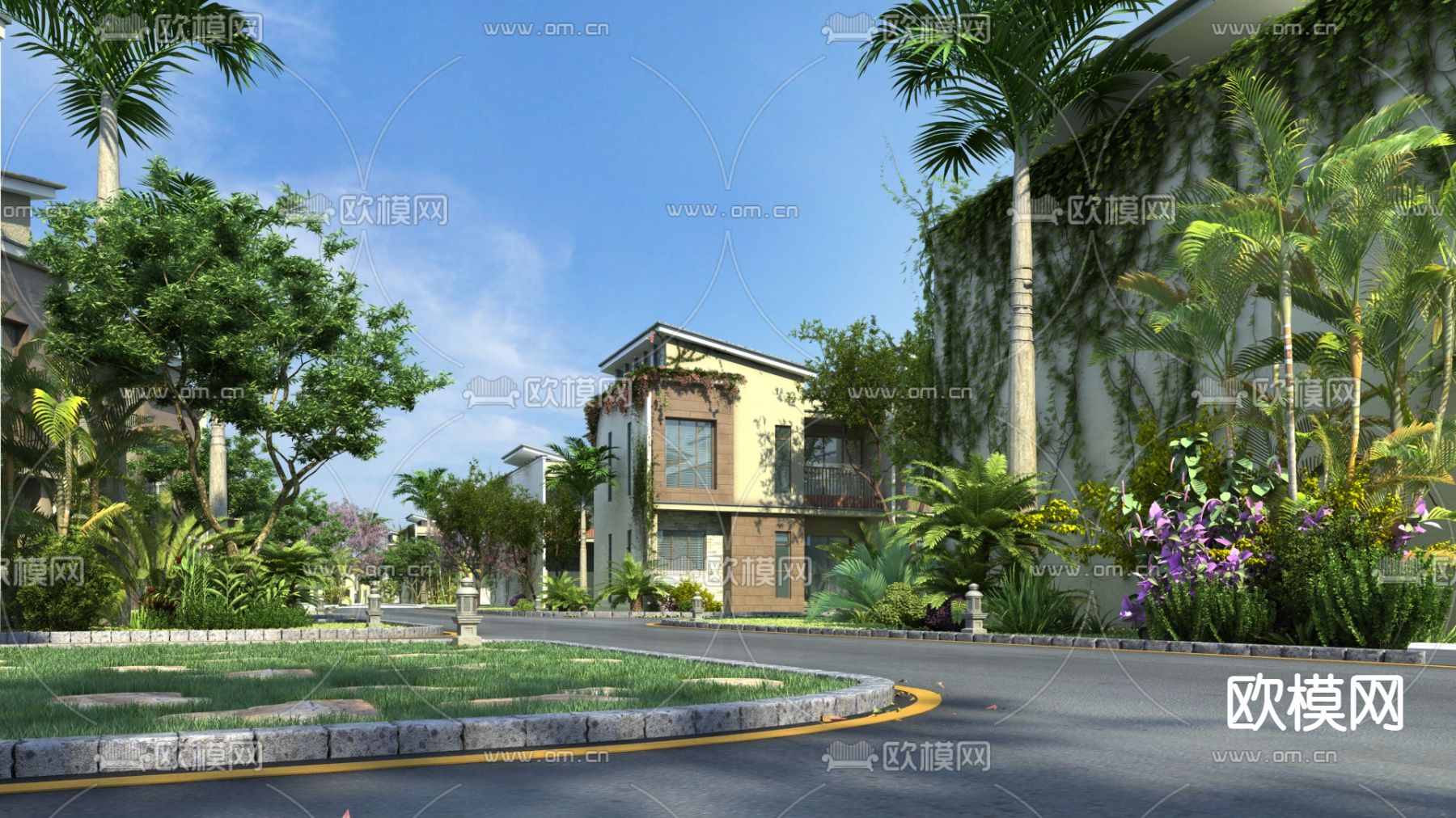 现代别墅园林景观3d模型下载