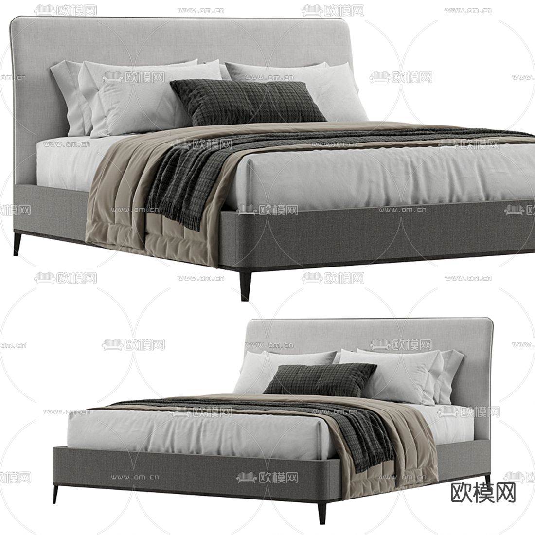 Meridiani 现代布艺双人床3d模型下载（渲染图1）