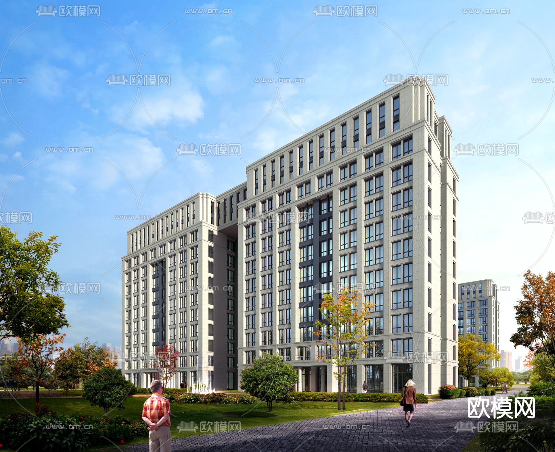 新古典办公楼外观psd下载