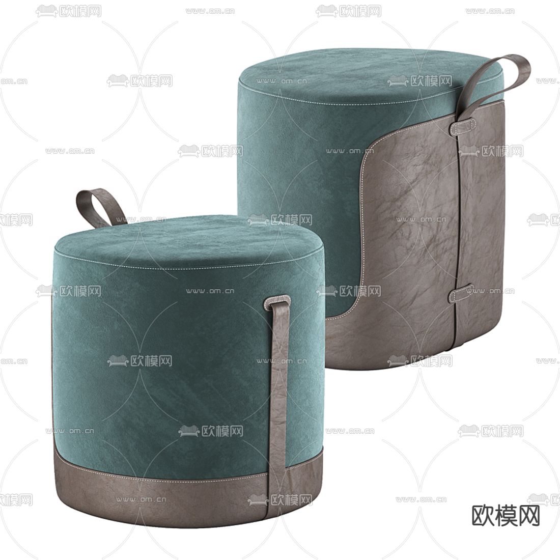 现代墨绿色绒布沙发凳3d模型下载