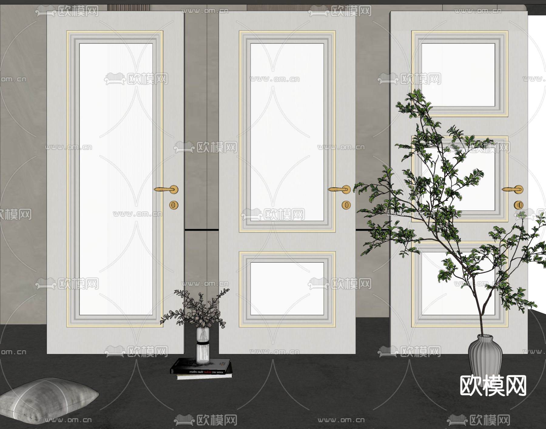 简欧厨卫门单开门su模型下载（渲染图2）