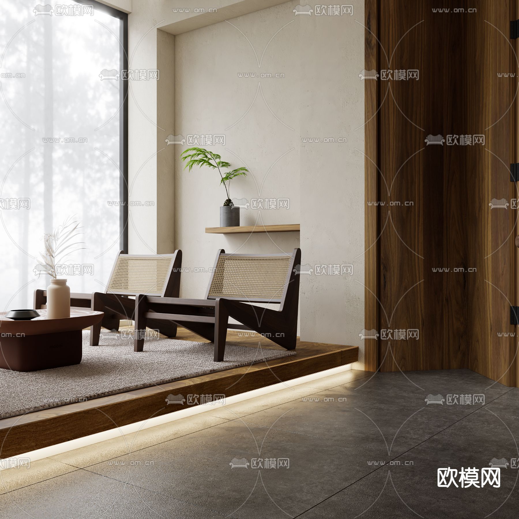 侘寂风餐厅包厢su模型