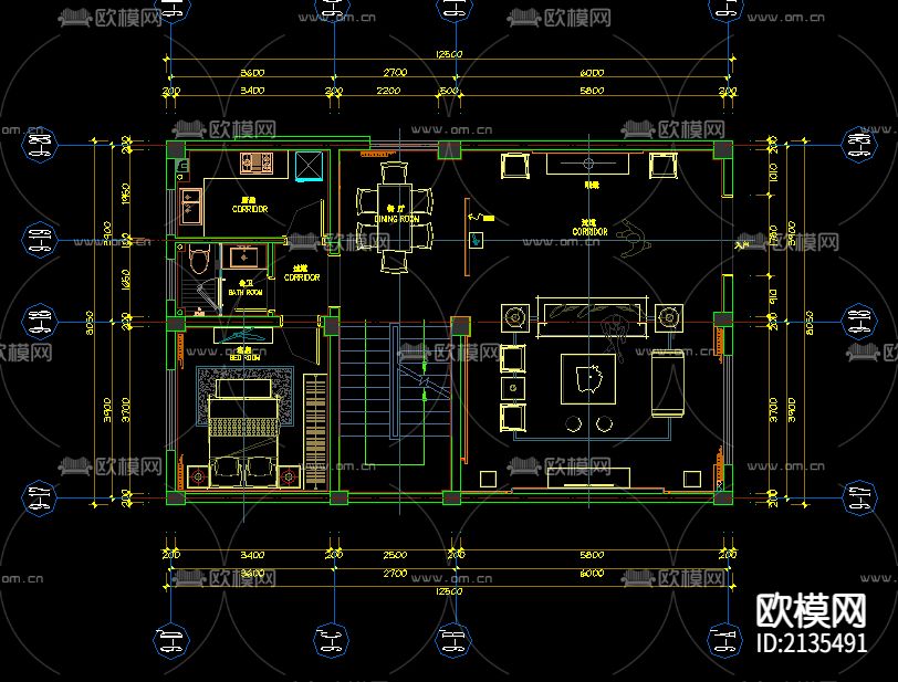 新中式别墅cad施工图下载（渲染图1）
