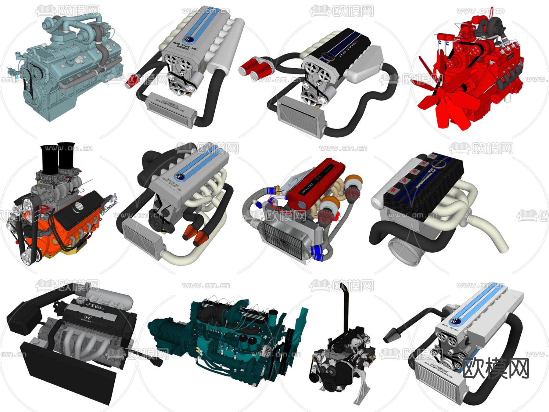 现代汽车发动机零件su模型下载