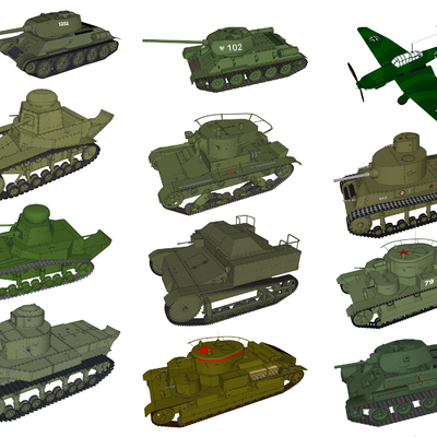  现代轰炸机坦克军用武器设备su模型 