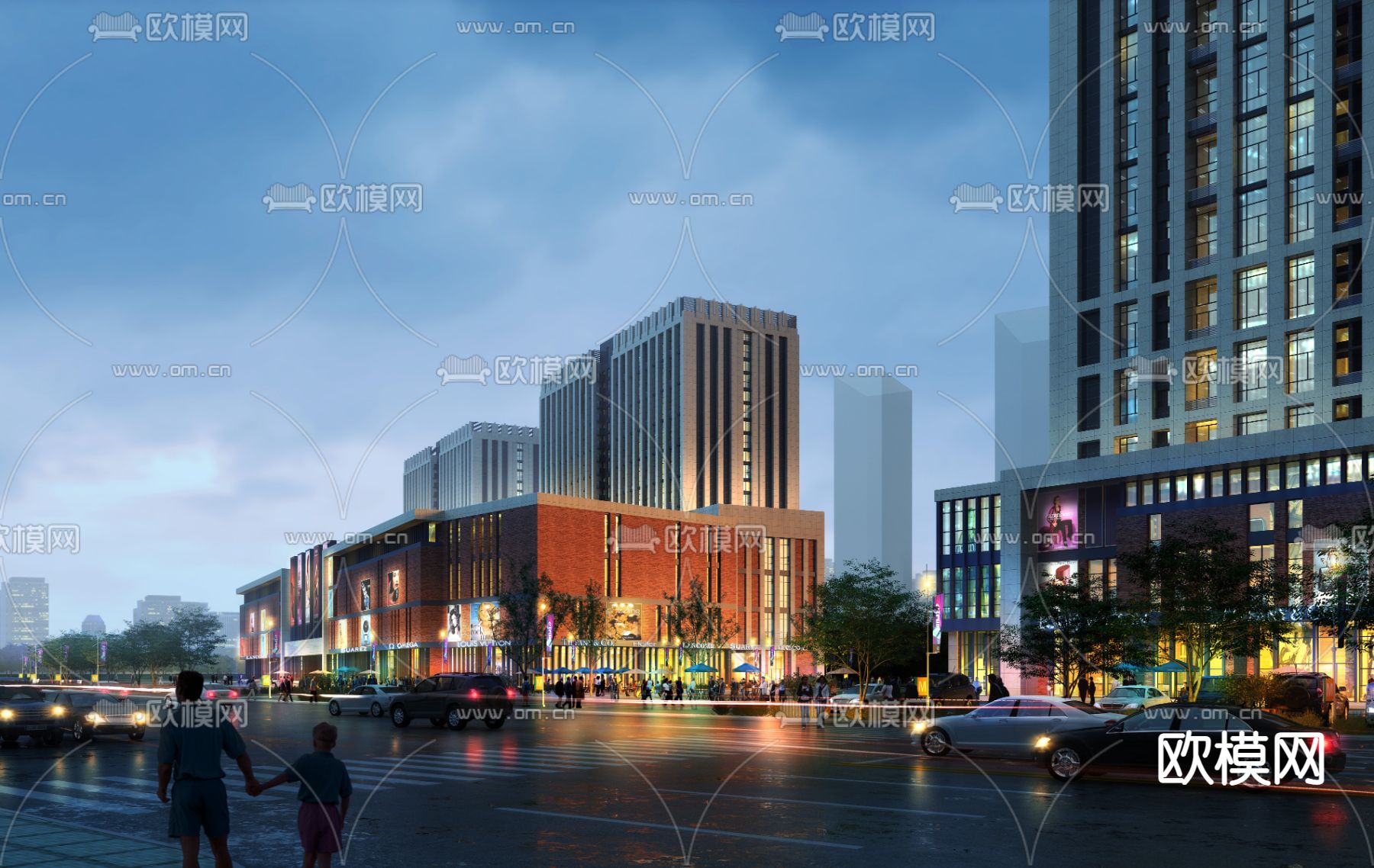 新古典商业综合体夜景psd下载