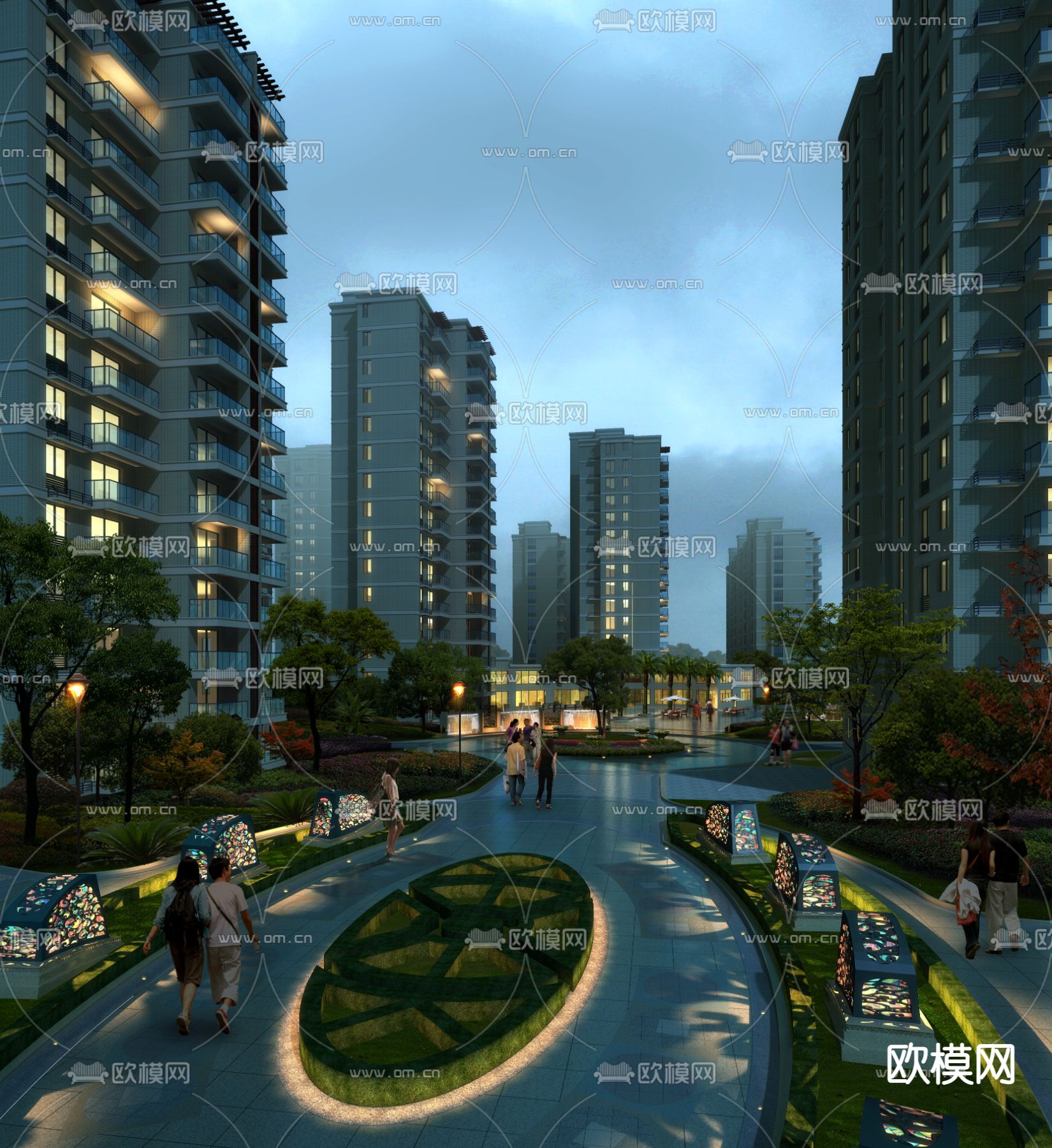 现代小区夜景psd下载