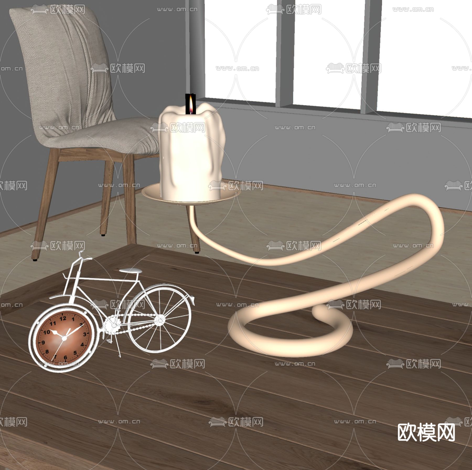 现代烛台灯蜡烛su模型下载（渲染图2）