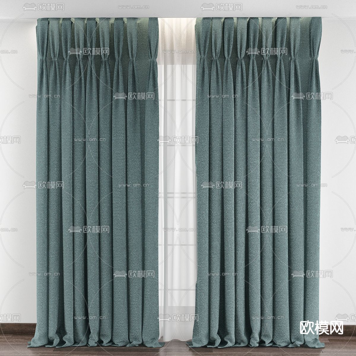 现代绿色窗帘3d模型下载