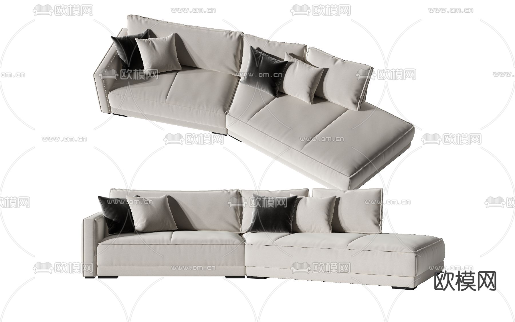 现代灰白色多人转角沙发3d模型下载