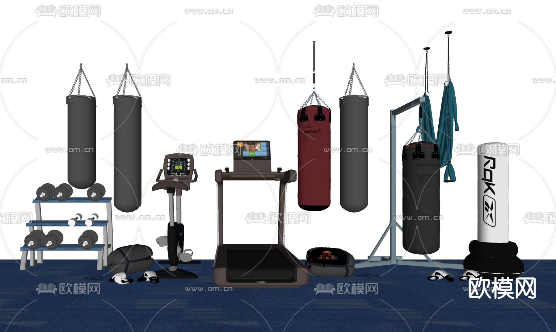 现代跑步机拳击沙袋su模型下载（渲染图2）