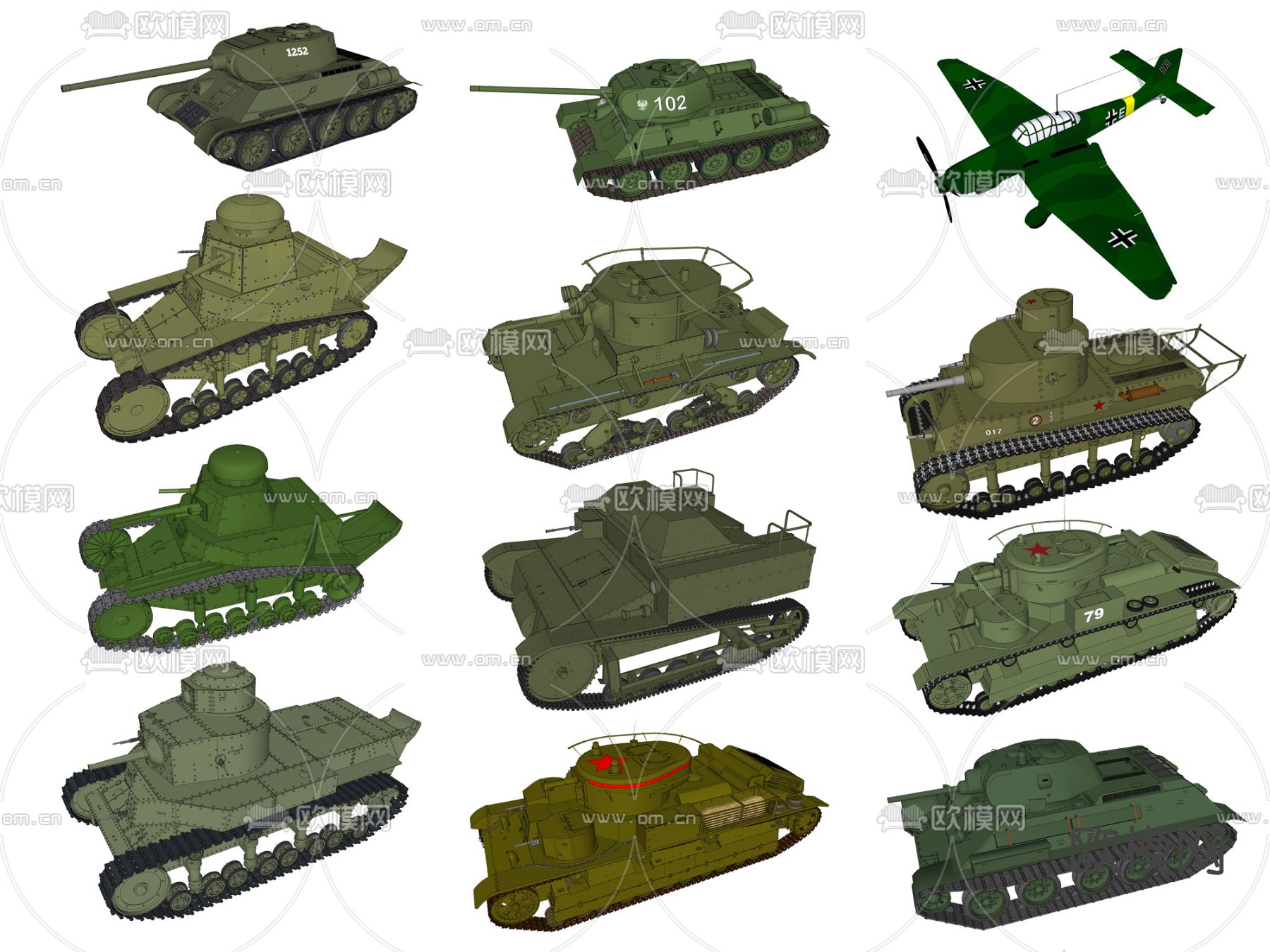 现代轰炸机坦克军用武器设备su模型下载