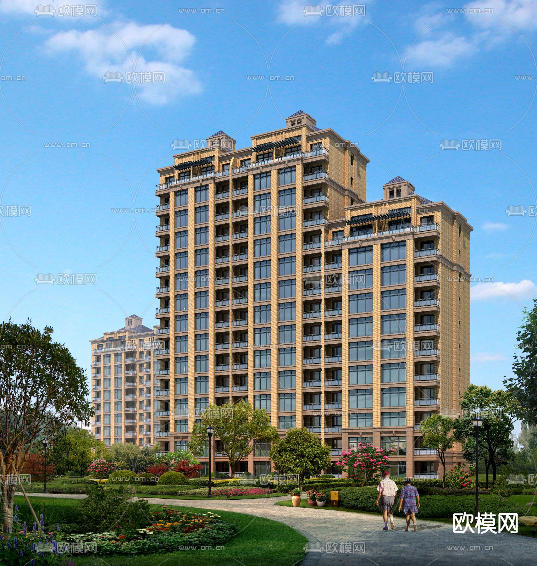 欧式小区住宅楼外观psd下载