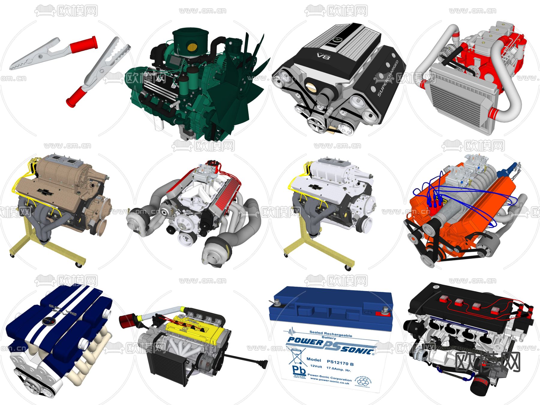 现代汽车发动机零件su模型下载